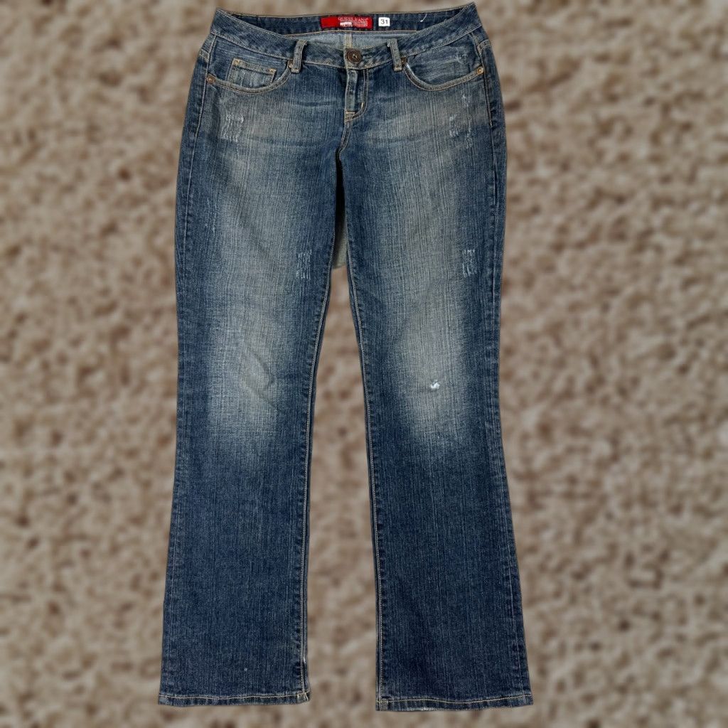 Guess GUESS Jeans Denim Bootcut 27 Blue Womens Low Rise Distressed 5-Pocket Inseam 32 inches Regular Cotton Pant Size 27" / US 4 / IT 40 - 1 Thumbnail