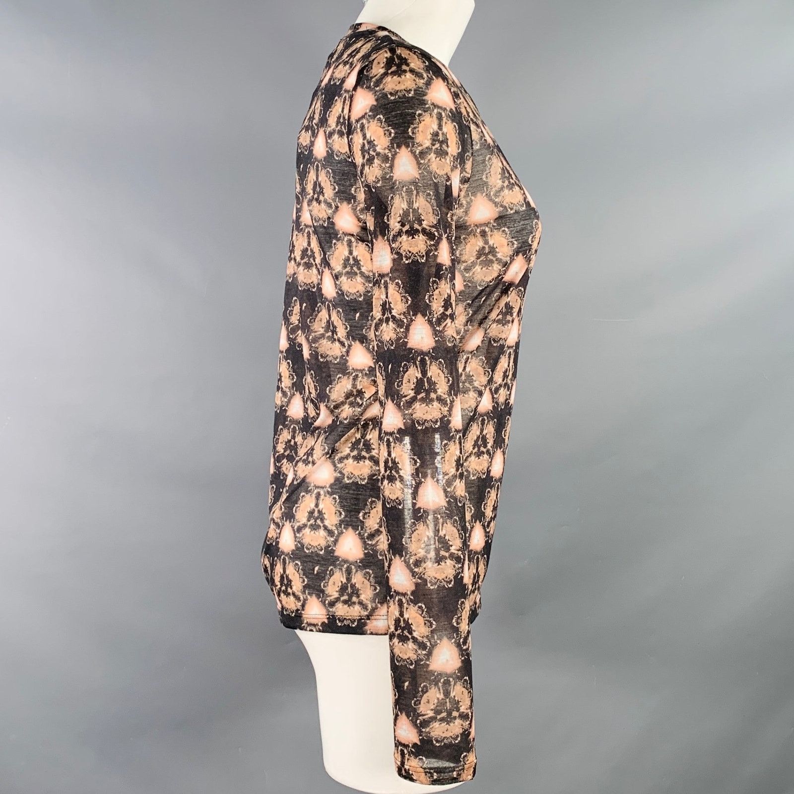 Prabal Gurung Brown Grey Polyester Abstract Floral Long Sleeve Casual Top Size S / US 4 / IT 40 - 3 Thumbnail