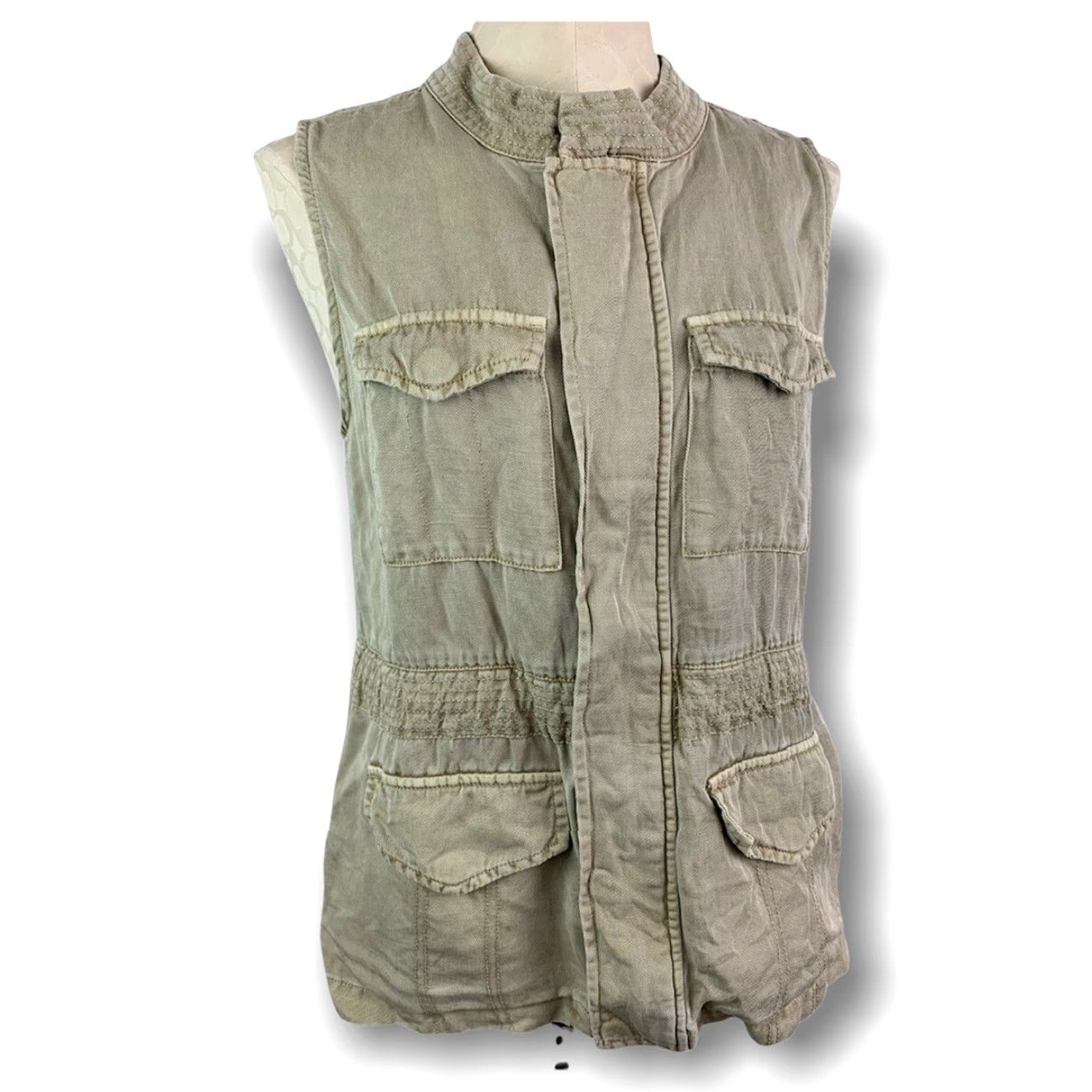 Sanctuary VINTAGE Sanctuary Vest Women's Small Sleeveless Zip Front Cargo Pockets Khaki Tan Linen Blend Beige 65% tencel 35% linen Size S / US 4 / IT 40 - 2 Thumbnail