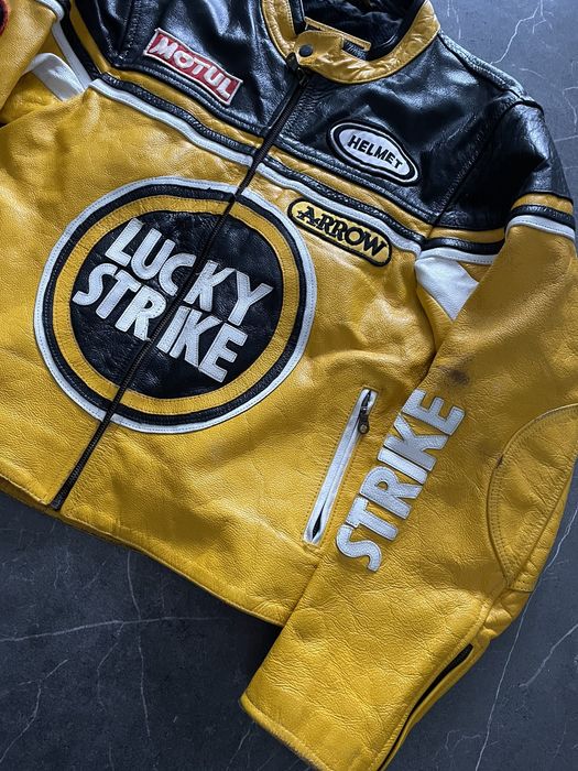 Leather Jacket Vintage Y2k Lucky Strike NASCAR Leather Racing Jacket ...