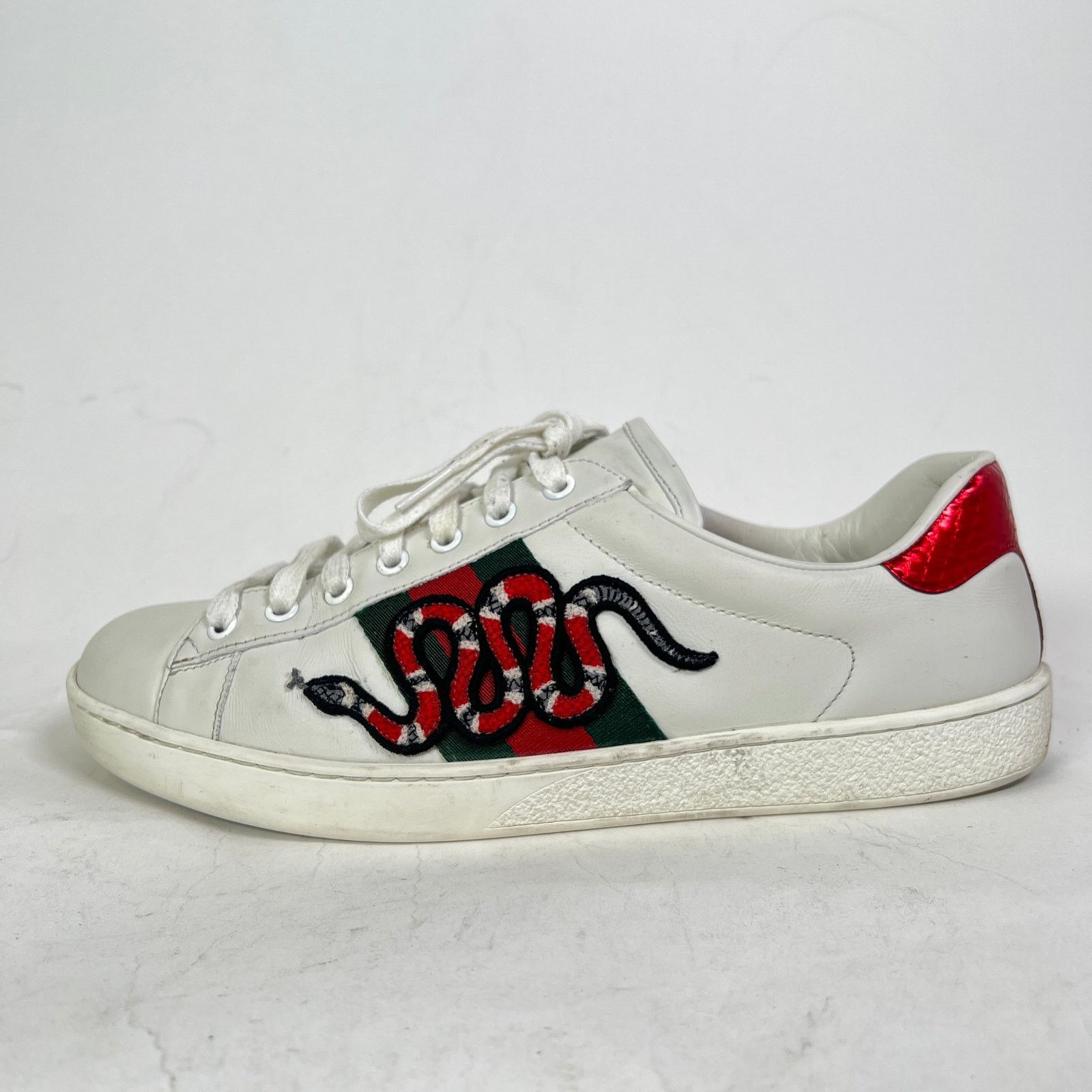 Gucci Gucci White Embroidered Snake Ace Lowtop Sneakers Size US 7.5 / EU 40-41 - 3 Thumbnail