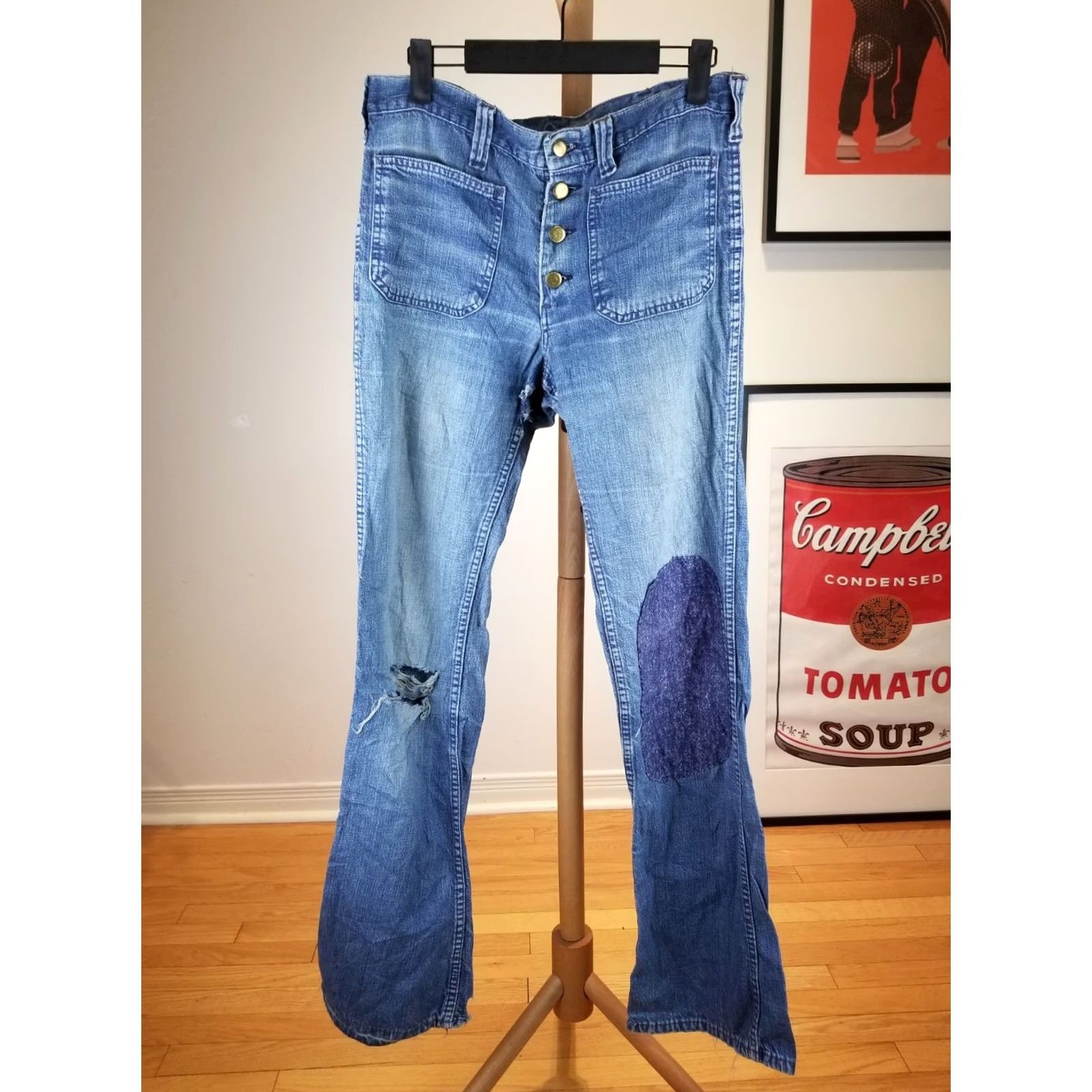 Lee VINTAGE Lee Bellbottom Distressed Hippie Trashed Jeans SZ 30 Jeans Women Blue 70's 30 32 40 33 Cotton Denim Bootcut Mens Womens Boys Girls Size 30" / US 8 / IT 44 - 2 Thumbnail