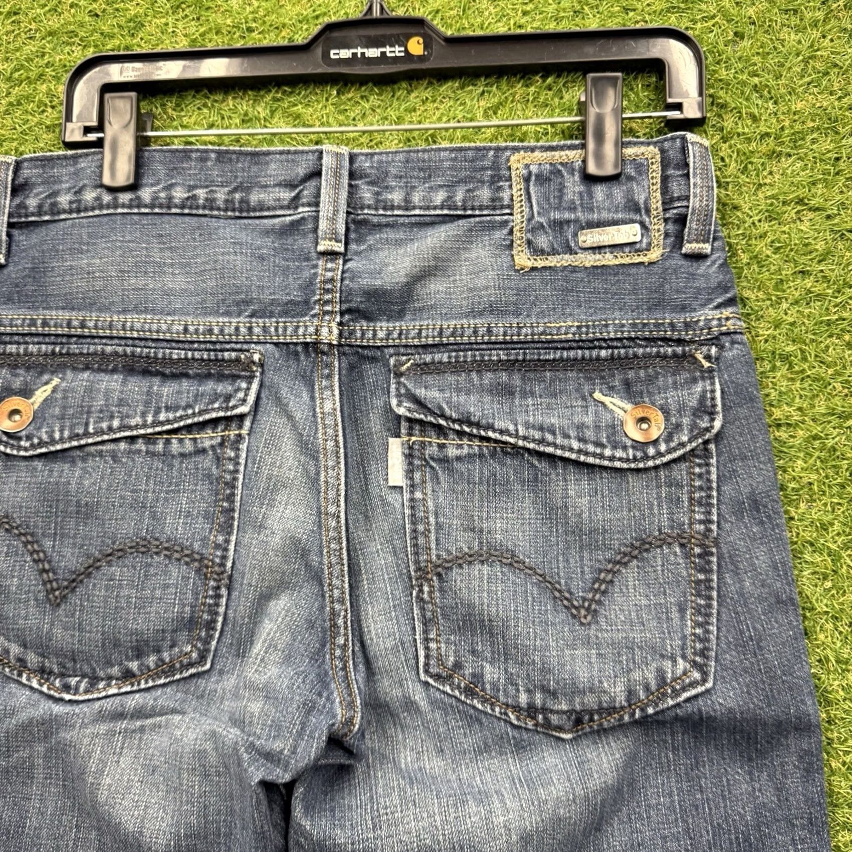 Levi's VINTAGE Levi's Jeans Shorts Mens 31 31x12 Dark Wash Baggy Skater JNCO Silver Tab Denim Blue 90s Mens Size US 31 - 3 Thumbnail