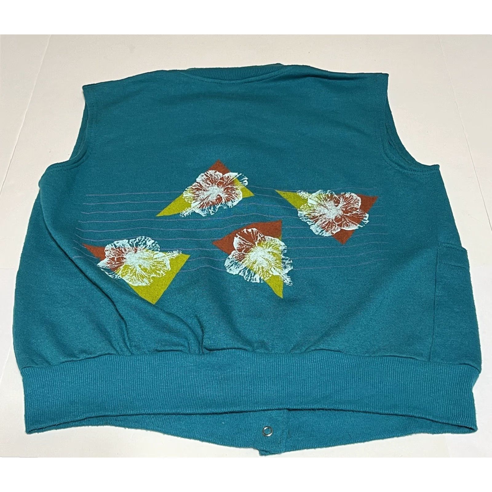 Vintage VINTAGE Handmade Sweater Vest Womens M Cotton Blend 80s Floral Green Knit Sleeveless Medium Girls Mens Size M / US 6-8 / IT 42-44 - 2 Thumbnail