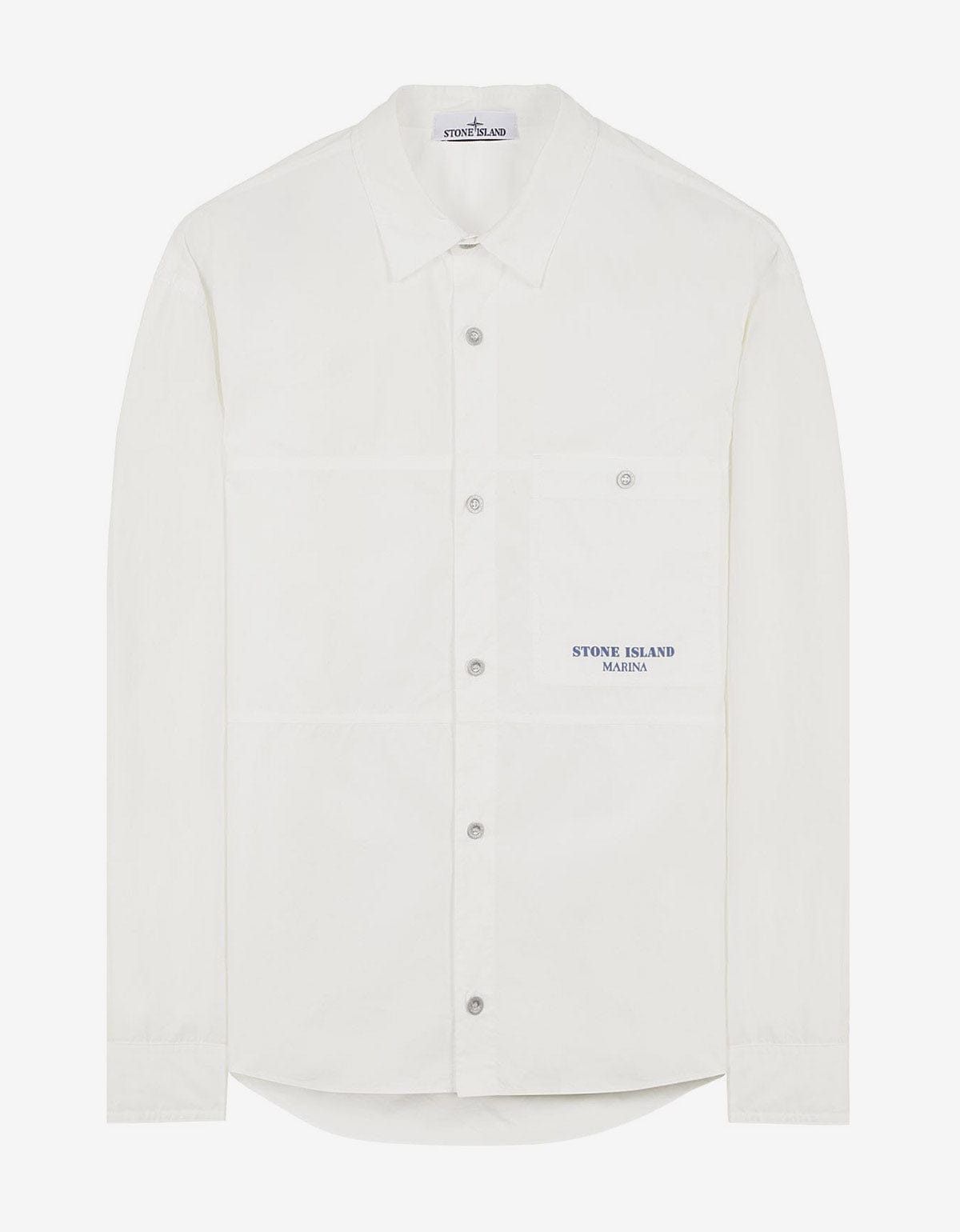 Image of Stone Island White Pleated Overshirt, Men's (Size 2XL)