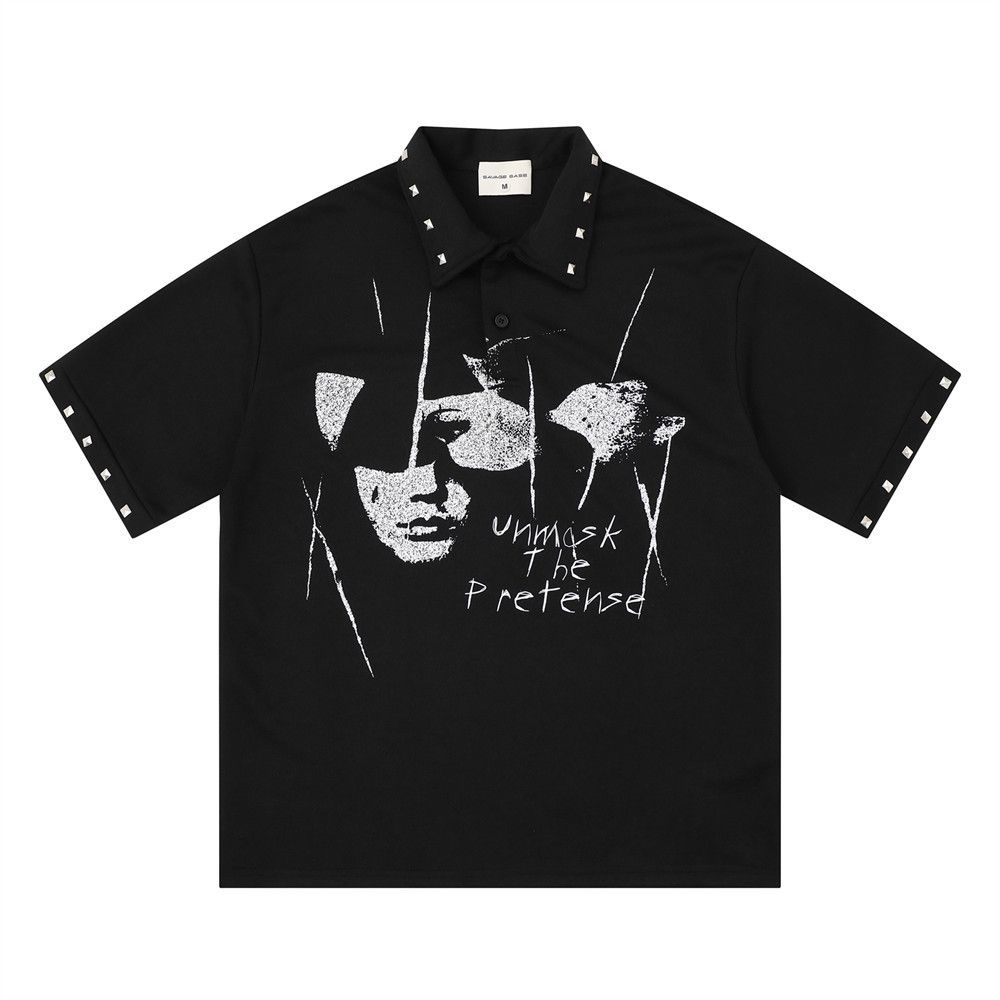 Japanese Brand Men's Loose-Fit Casual Polo Shirt with Face Print Size US M / EU 48-50 / 2 - 1 Thumbnail