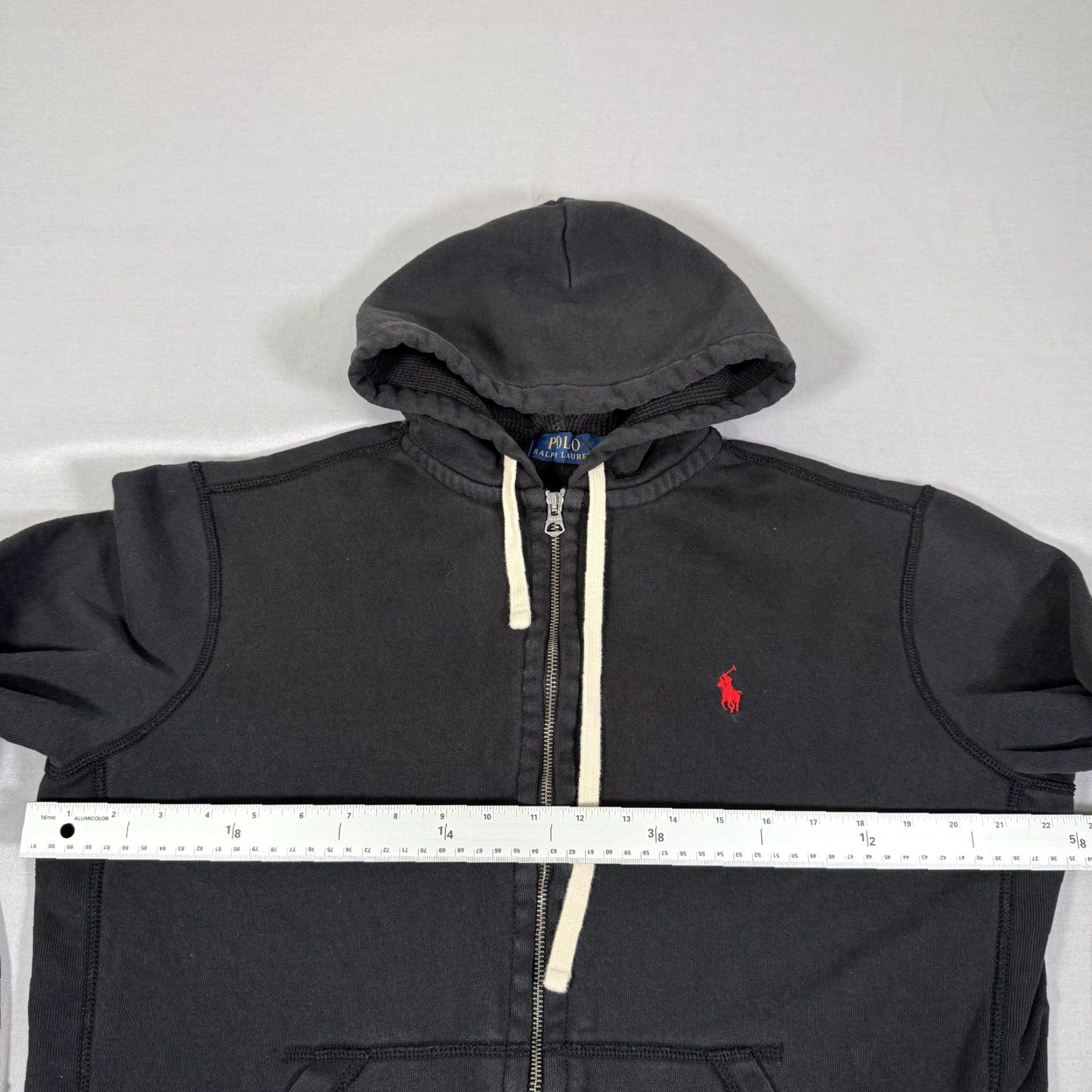 Polo Ralph Lauren Hoodie Mens Medium Black Waffle Thermal Zip Up Sweater Pony
