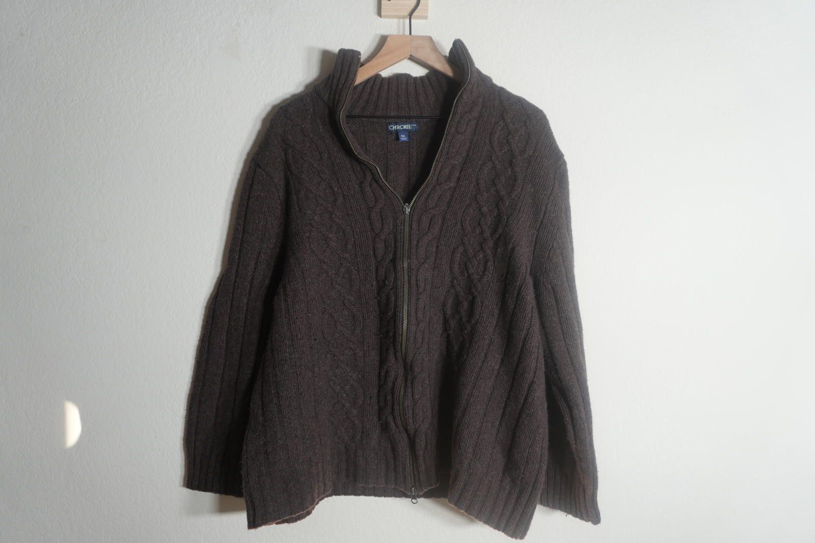 Cherokee Cherokee Jacket Men's XXL Brown Lambs Wool Cable Knit Zip Size US XL / EU 56 / 4 - 1 Thumbnail