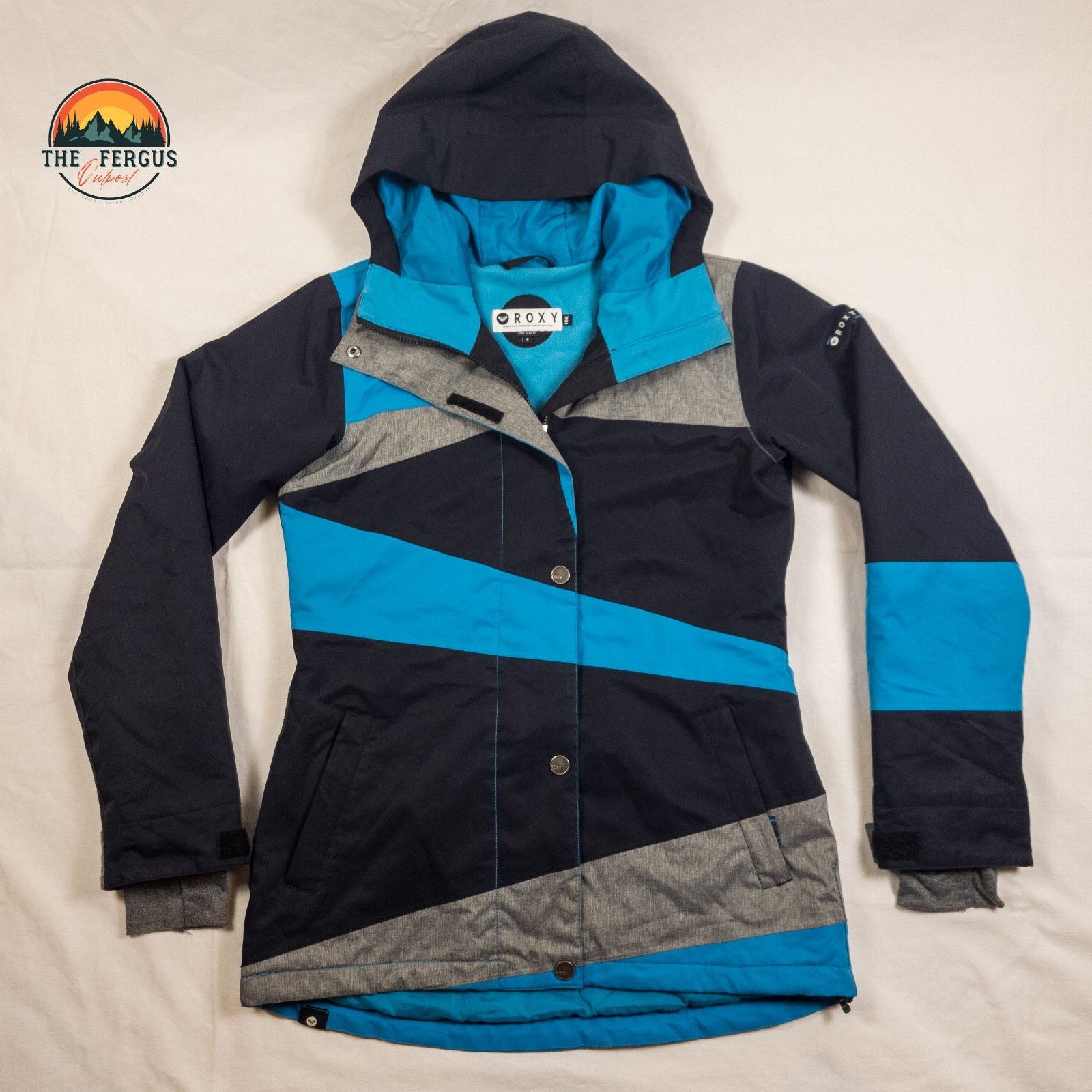 Roxy Ski Jacket Long Slim Fit Snowboard Blue Black Sz Small