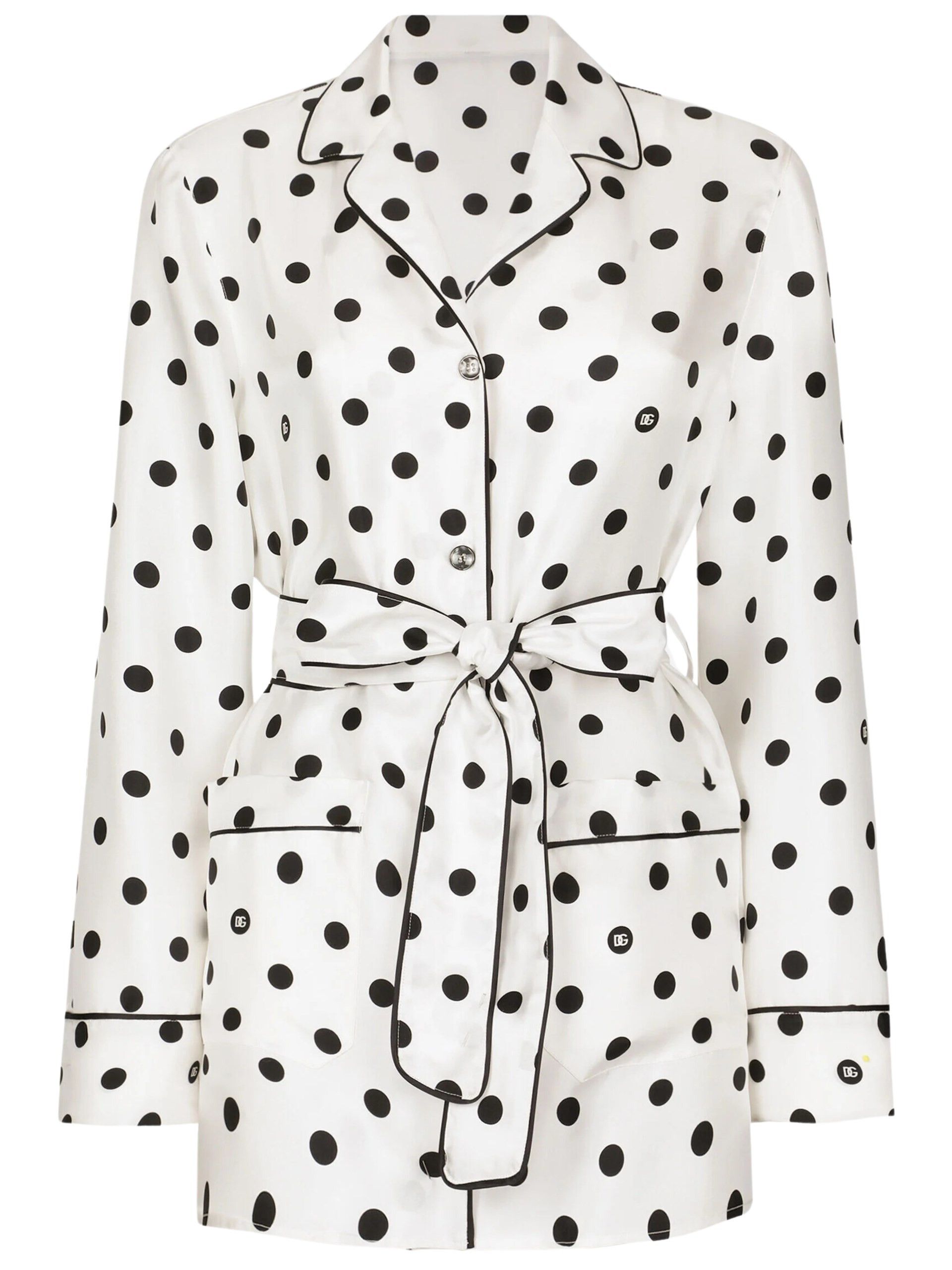 Dolce & Gabbana o1s22i1n1024 Silk Polka Dot Shirt in White Size M / US 6-8 / IT 42-44 - 1 Thumbnail