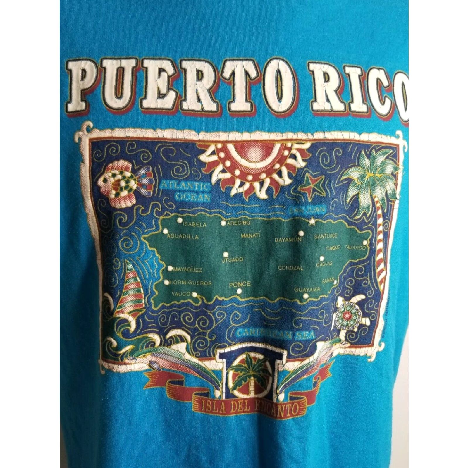 Vintage VINTAGE America Mens Large Blue Graphic T-Shirt Puerto Rico Map Travel Souvenir 50/50 Short Sleeve Crew Neck Single Stitch Graphic Print Size US L / EU 52-54 / 3 - 2 Thumbnail