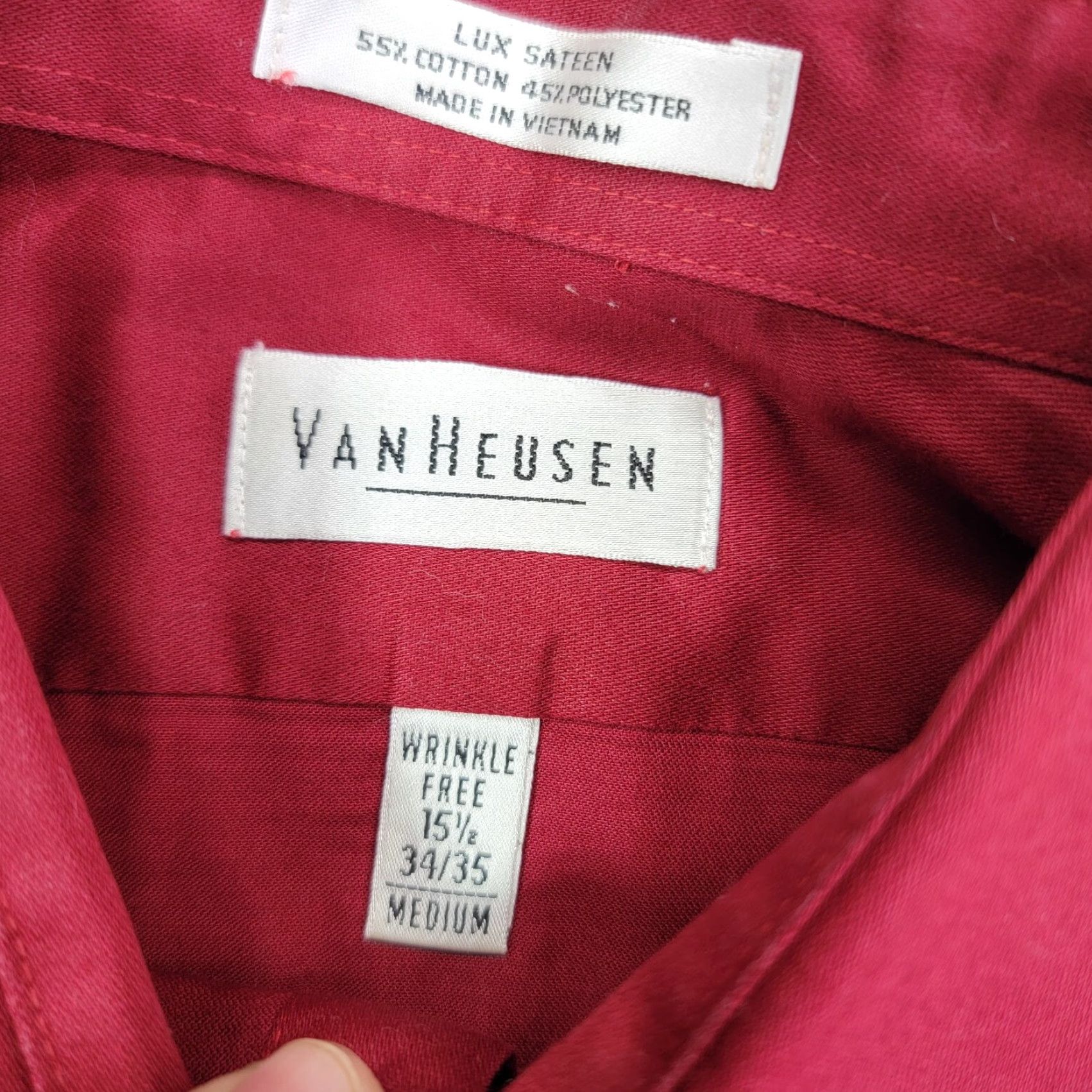 Van Heusen Van Heusen shirt Mens Dress Shirt Long Sleeve 15.5 32/33 Lux Sateen wrinkle free Medium Red Cotton Blend Polyester Size 40R - 2 Thumbnail