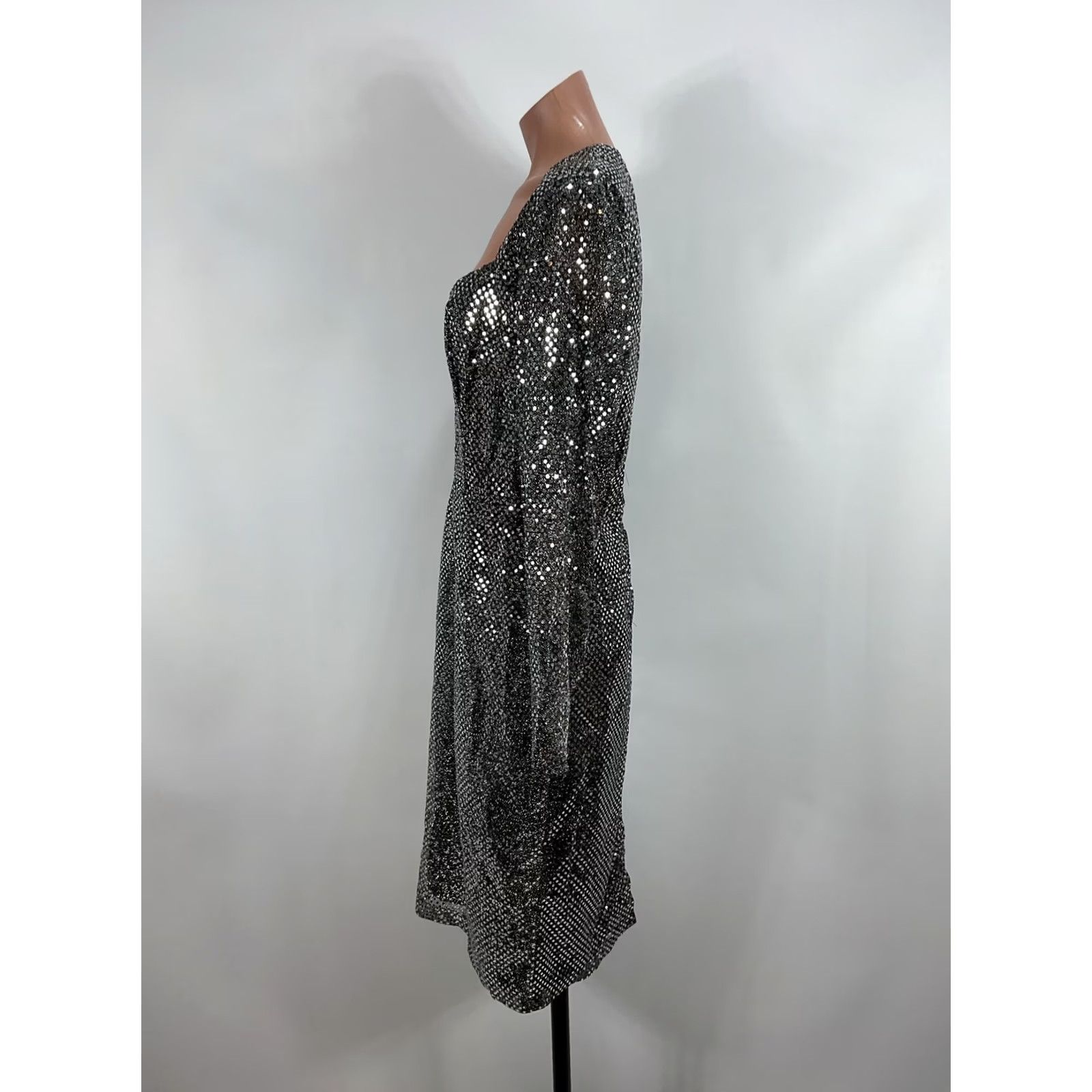 Vintage VTG 80s Handmade Silver Sequin Lamé Illusion Sleeve PROM Evening NYE Dress M/L Dress Size M / US 6-8 / IT 42-44 - 6 Thumbnail