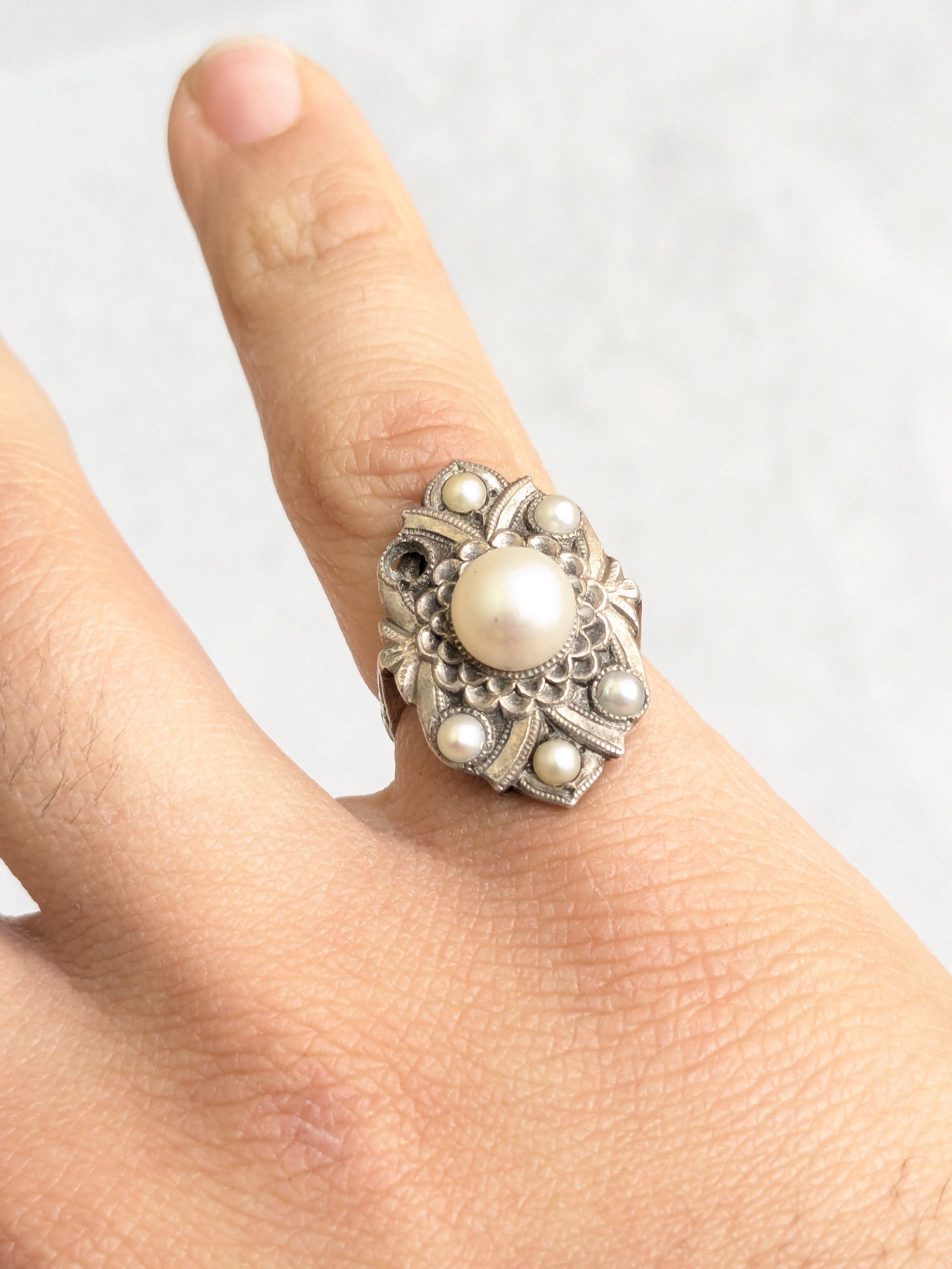 Jewelry Sterling Silver Ring Pearl Art Deco CPO Toyokoki 6.75 Size ONE SIZE - 11 Thumbnail