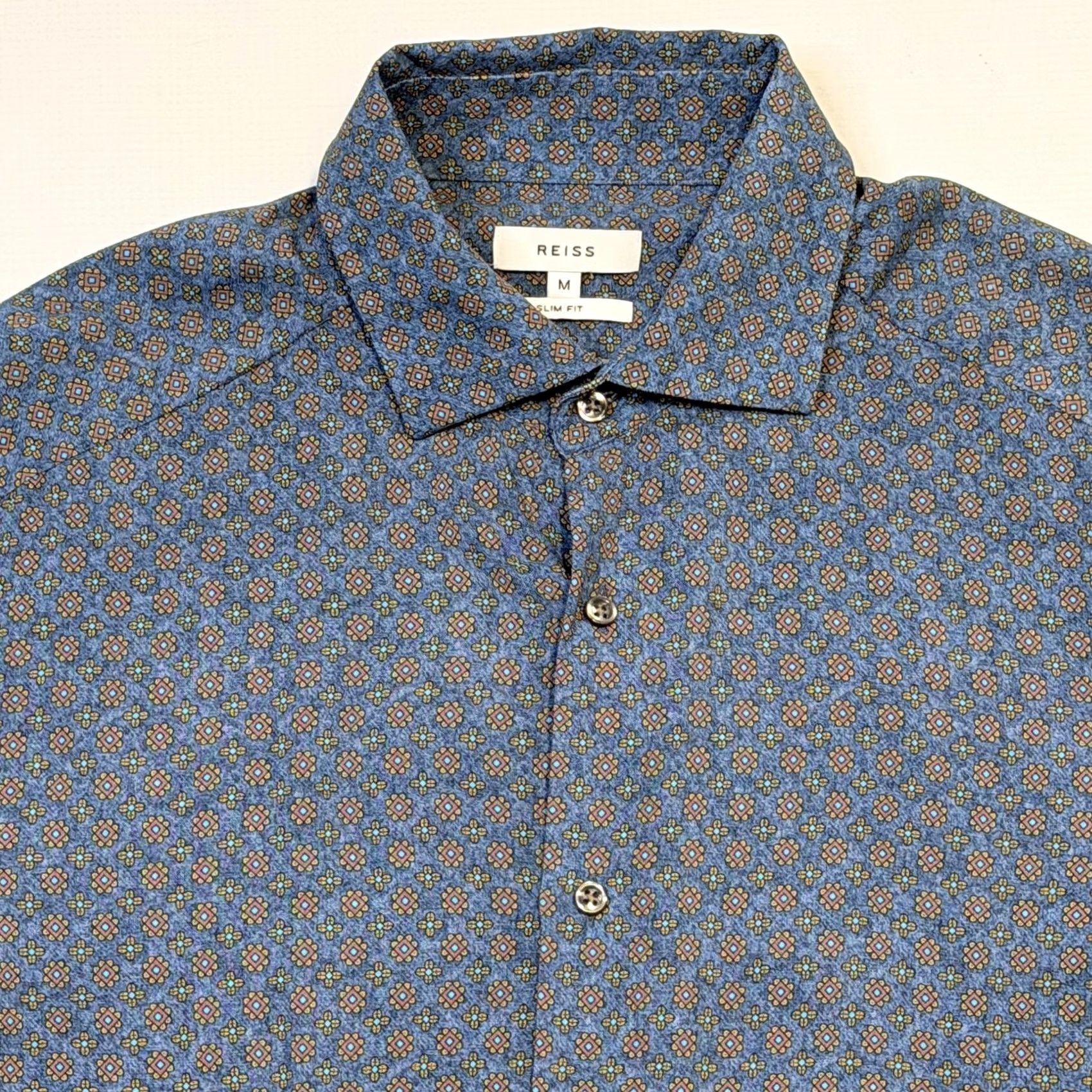 Reiss Reiss Dress Shirt Mens M Blue Geometric Royale Slim Fit 100% Viscose Size 40R - 2 Thumbnail