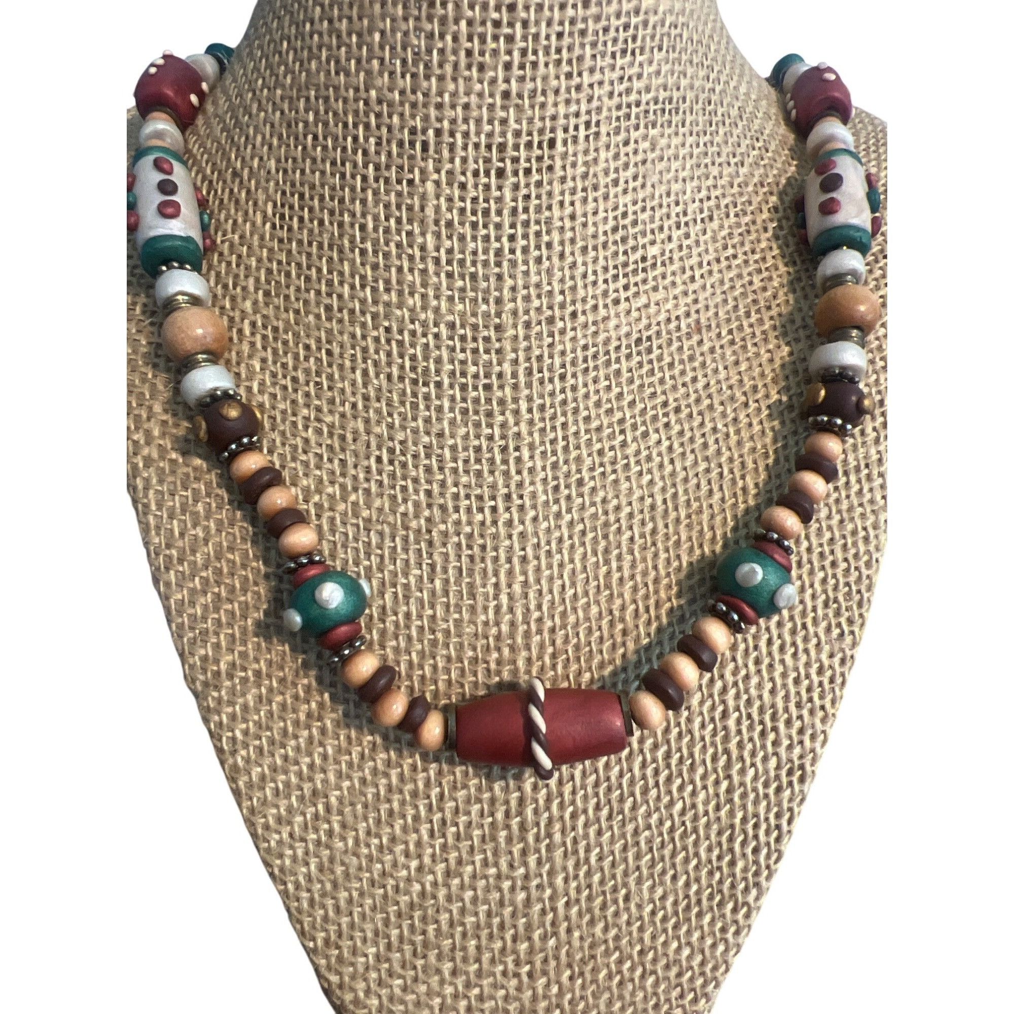 Other Handcrafted Wooden Clay Beads Necklace Multicolor Tribal Des Size ONE SIZE - 1 Thumbnail