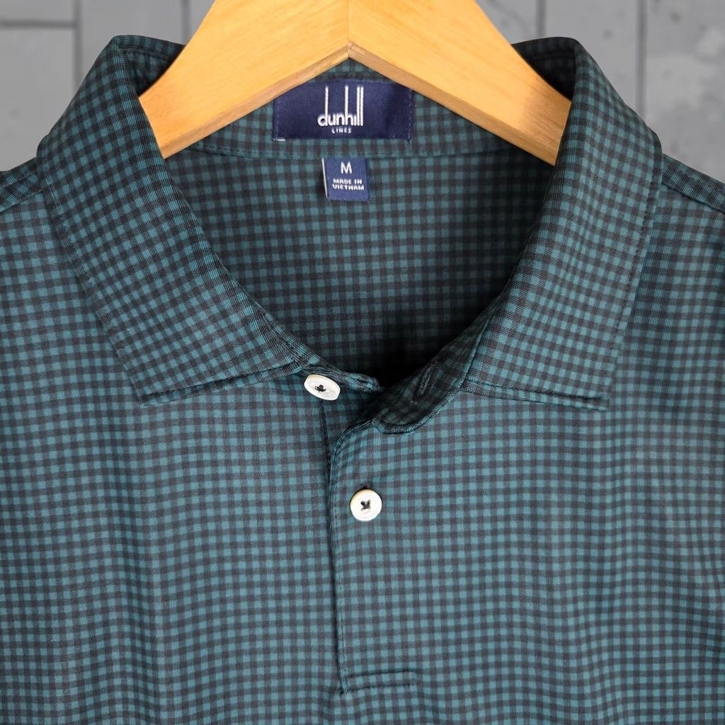 Vintage Dunhill Polo Shirt Mens Green Check Short Sleeve Collared Lightweight Moisture Wicking UV Performance Golf Casual Shirt Size M Size US M / EU 48-50 / 2 - 1 Thumbnail
