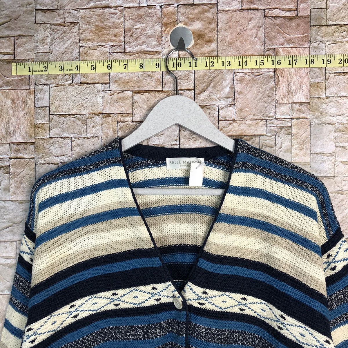 Homespun Knitwear × Japanese Brand Belle Maison senshukai japan Blue Cardigan knitwear #A227 Size US L / EU 52-54 / 3 - 4 Thumbnail