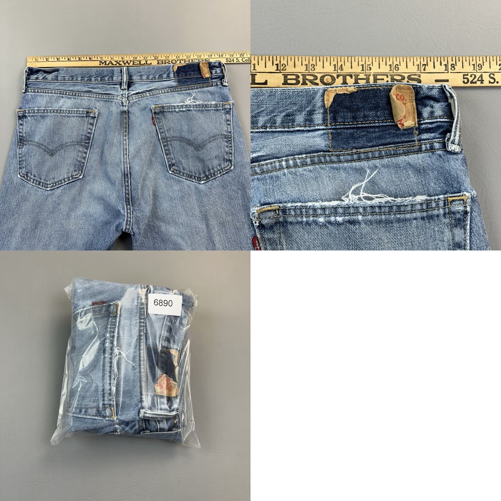 Levi's Levis 505 Jeans Mens 36x34 Blue Light Wash Regular Fit Straight Distressed Work Jeans Size US 36 / EU 52 - 10 Thumbnail