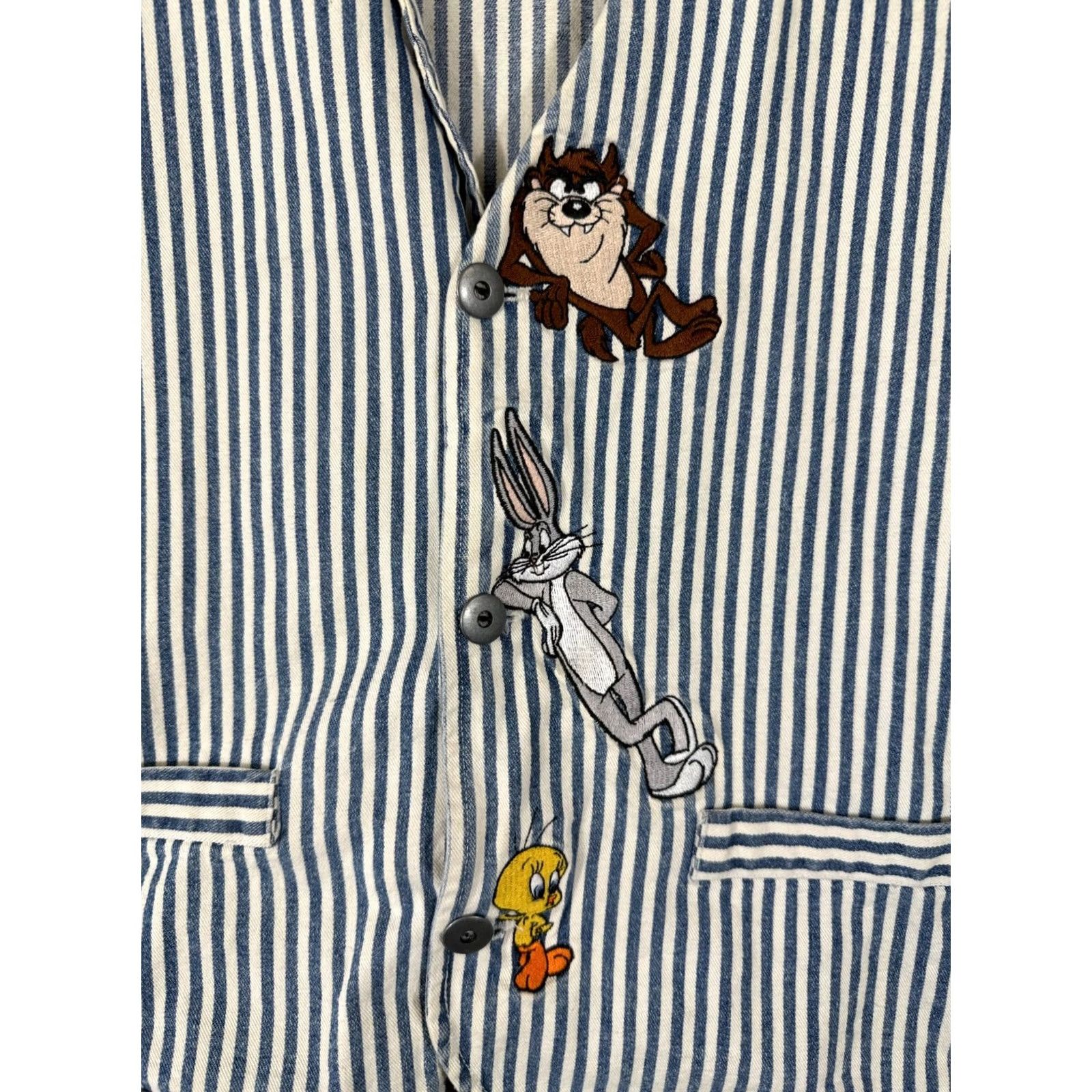 Vintage VINTAGE Warner Bros. Denim Vest Womens 2XL Blue White Striped Taz & Tweety 1996 Size XXL / US 16-18 / IT 52-54 - 5 Thumbnail