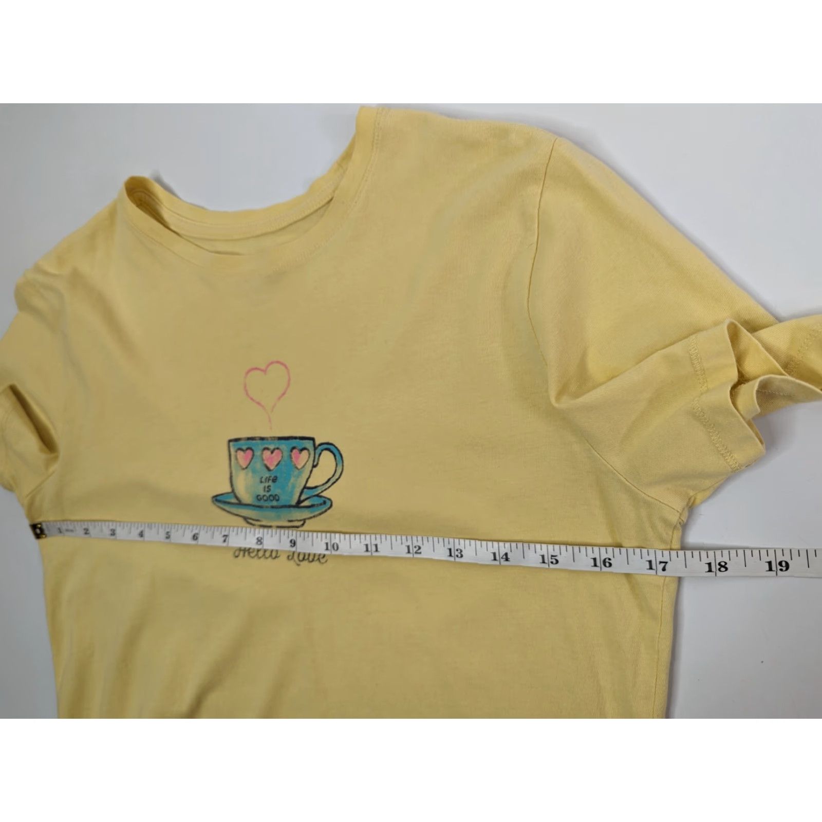 Life is Good Life Is Good Hello Love Coffee Mug Hearts Yellow T Shirt Small Women Size S / US 4 / IT 40 - 5 Thumbnail