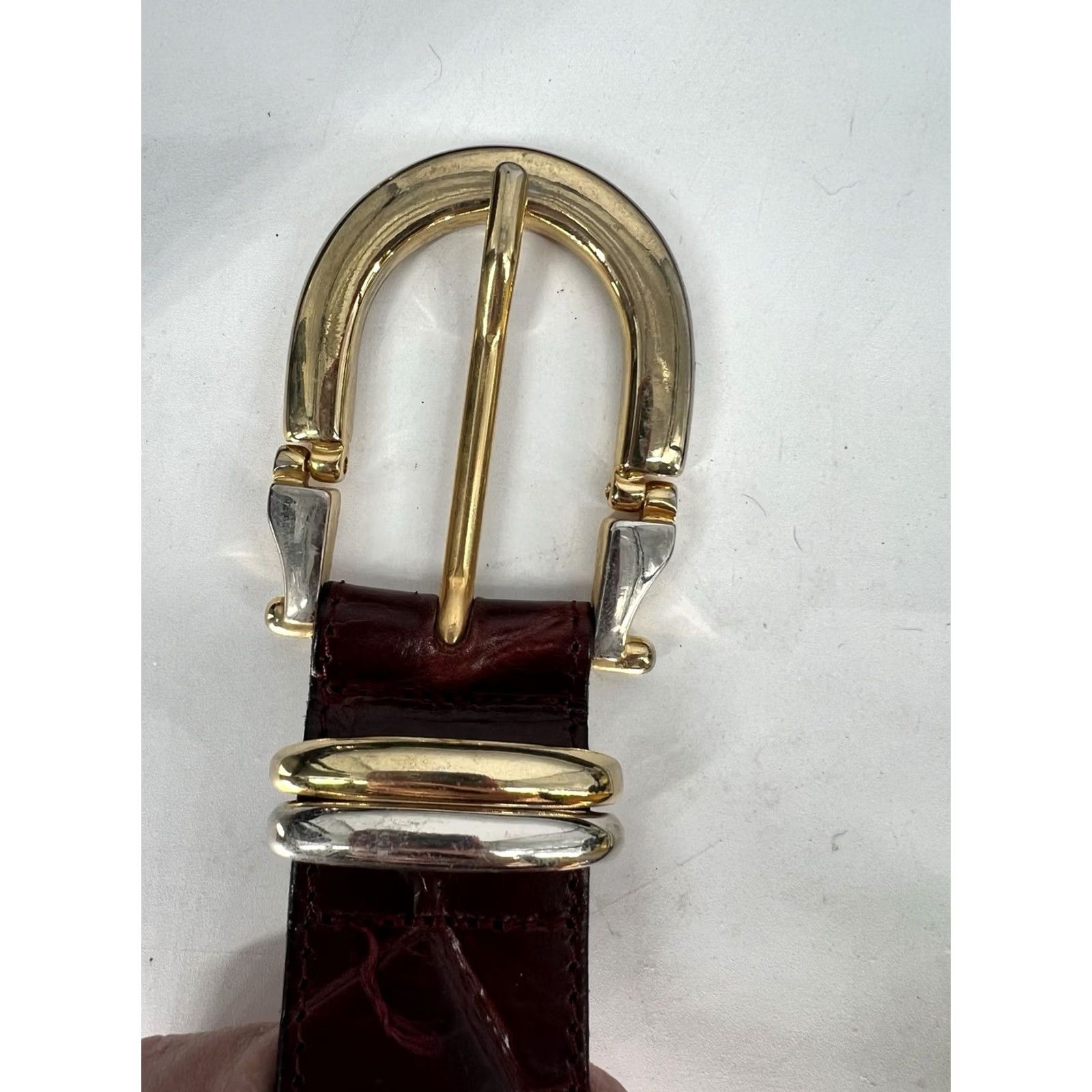 Vintage VINTAGE Doppia Vita Brown Leather Belt Gold Buckle Made In Italy Belt Women One Size Brown Western Buckle Adjustable Textured Size ONE SIZE - 7 Thumbnail