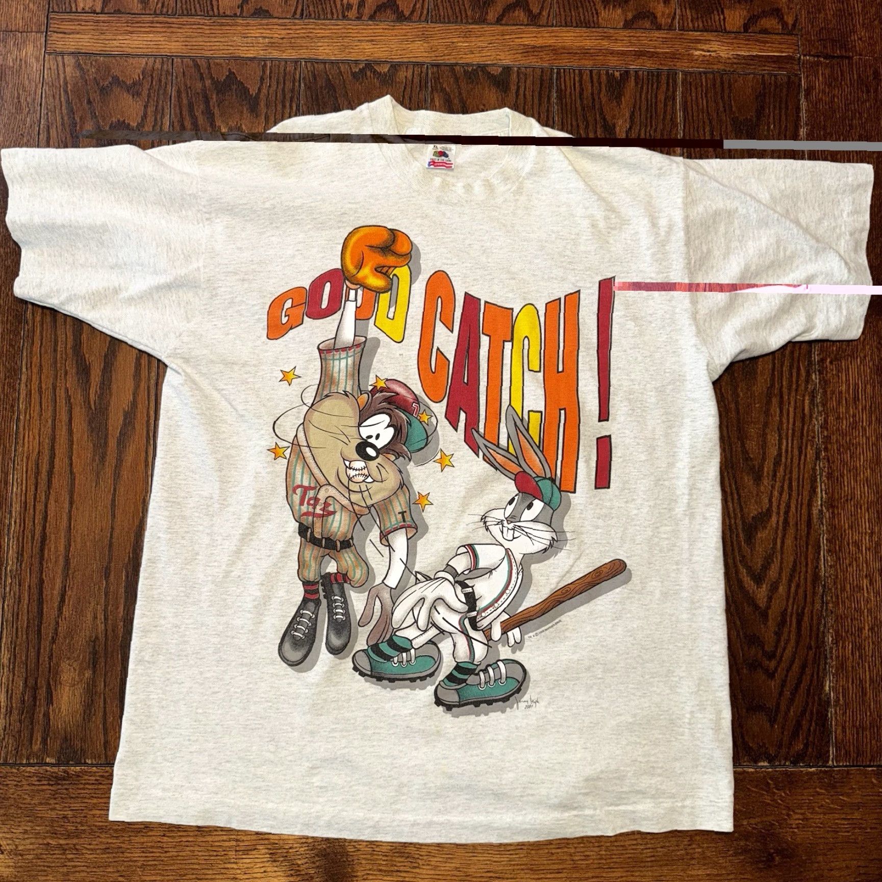 Vintage VINTAGE Bugs Bunny Taz T Shirt 90s Warner Bros Good Catch Baseball XL Shirt Mens Gray Cotton Large Graphic 90s Cartoon Size US XL / EU 56 / 4 - 2 Thumbnail