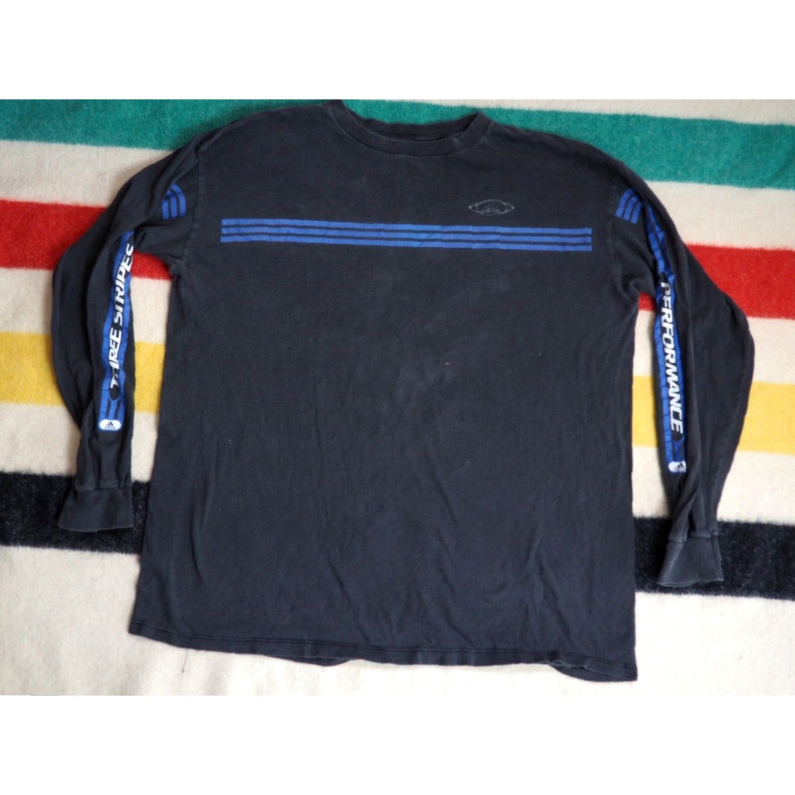 Adidas VINTAGE Adidas Striped Black Retro USA Made Faded L/S Logo Tee XL Mens Shirt X-Large Black 90s Graphic Tee Size US XL / EU 56 / 4 - 2 Thumbnail