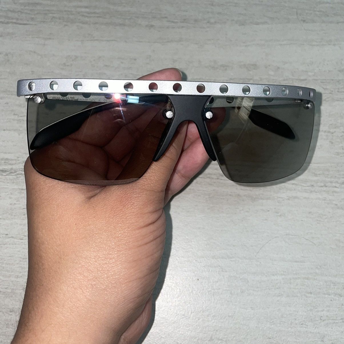 Prada Prada Sunglasses Silver Rough Black Rubber Mirrored Size ONE SIZE - 3 Thumbnail