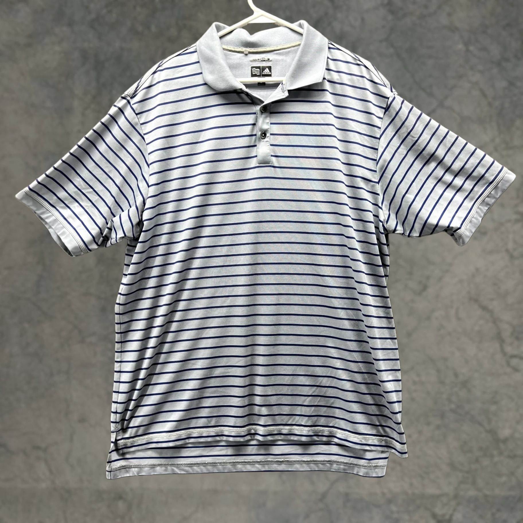 Adidas Adidas Polo Shirt Men XL Gray Blue Striped Climacool Golf Short Sleeve Button Collar Casual Shirt Size US XL / EU 56 / 4 - 1 Thumbnail