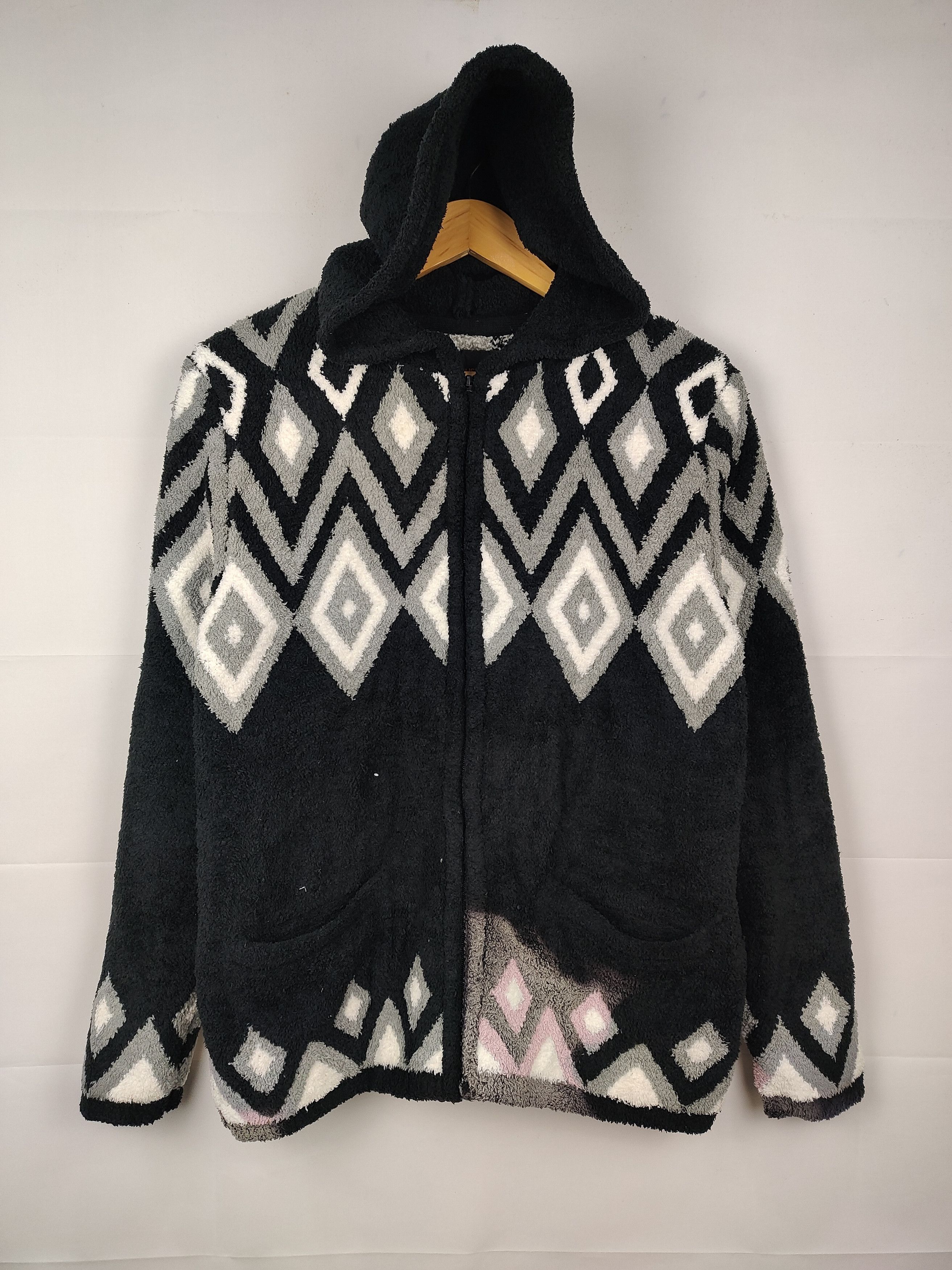 Anti Ballistic Mohair Yarn Zip Hoodie in Native Pattern