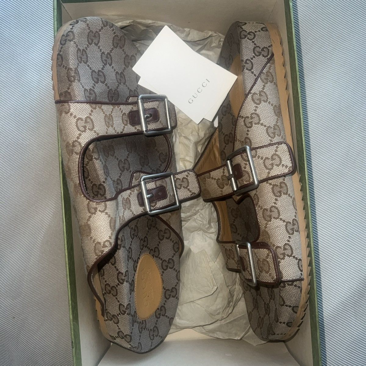 Gucci Sz 14 100 % AUTHENTIC Gucci Slide Sandal Strap Beige Monogra Size US 14 / EU 47 - 4 Thumbnail