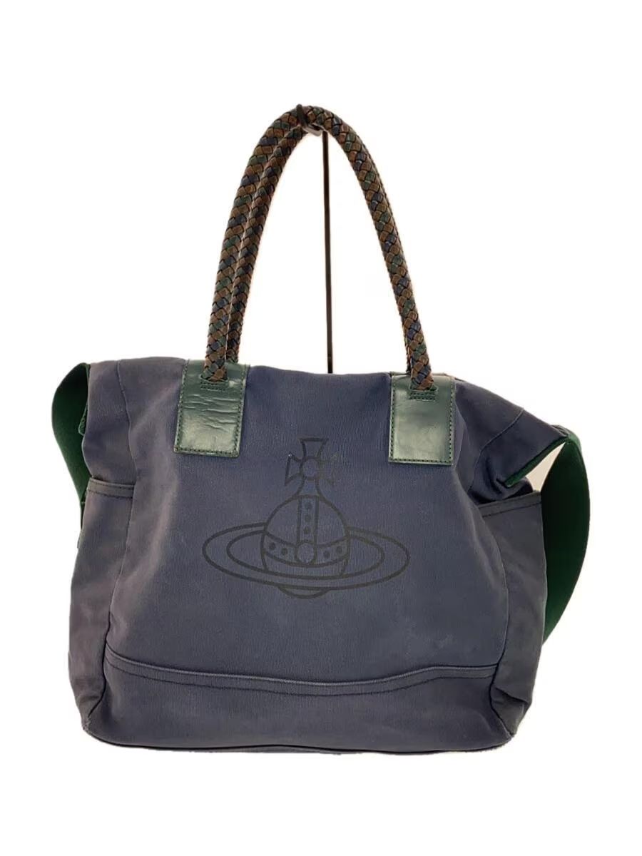 Pre-owned Vivienne Westwood Orb Canvas Shoulder Bag In Blue