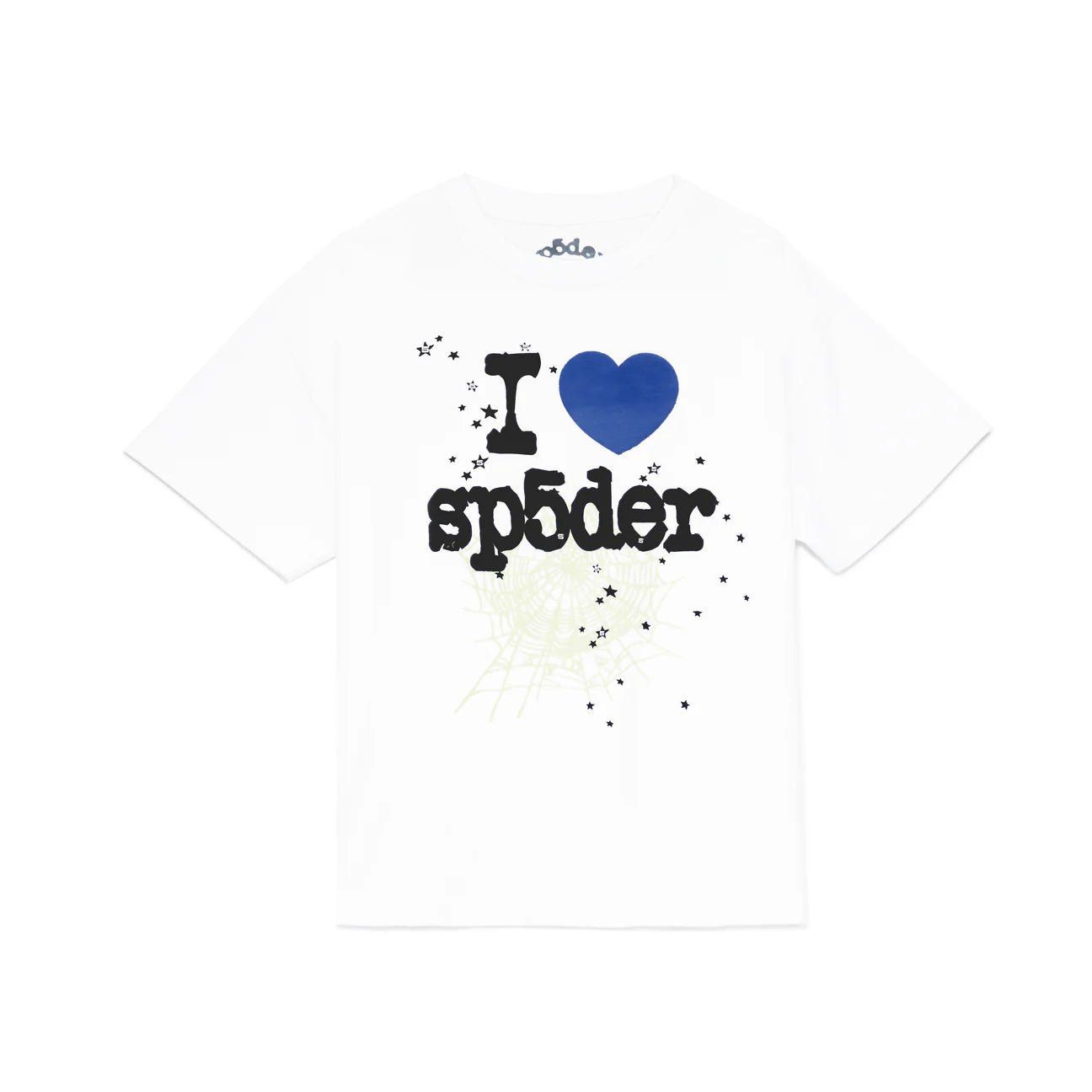 Image of Spider Worldwide Sp5Der Souvenir "i Heart Sp5Der" Tee White / Blue, Men's (Size Small)