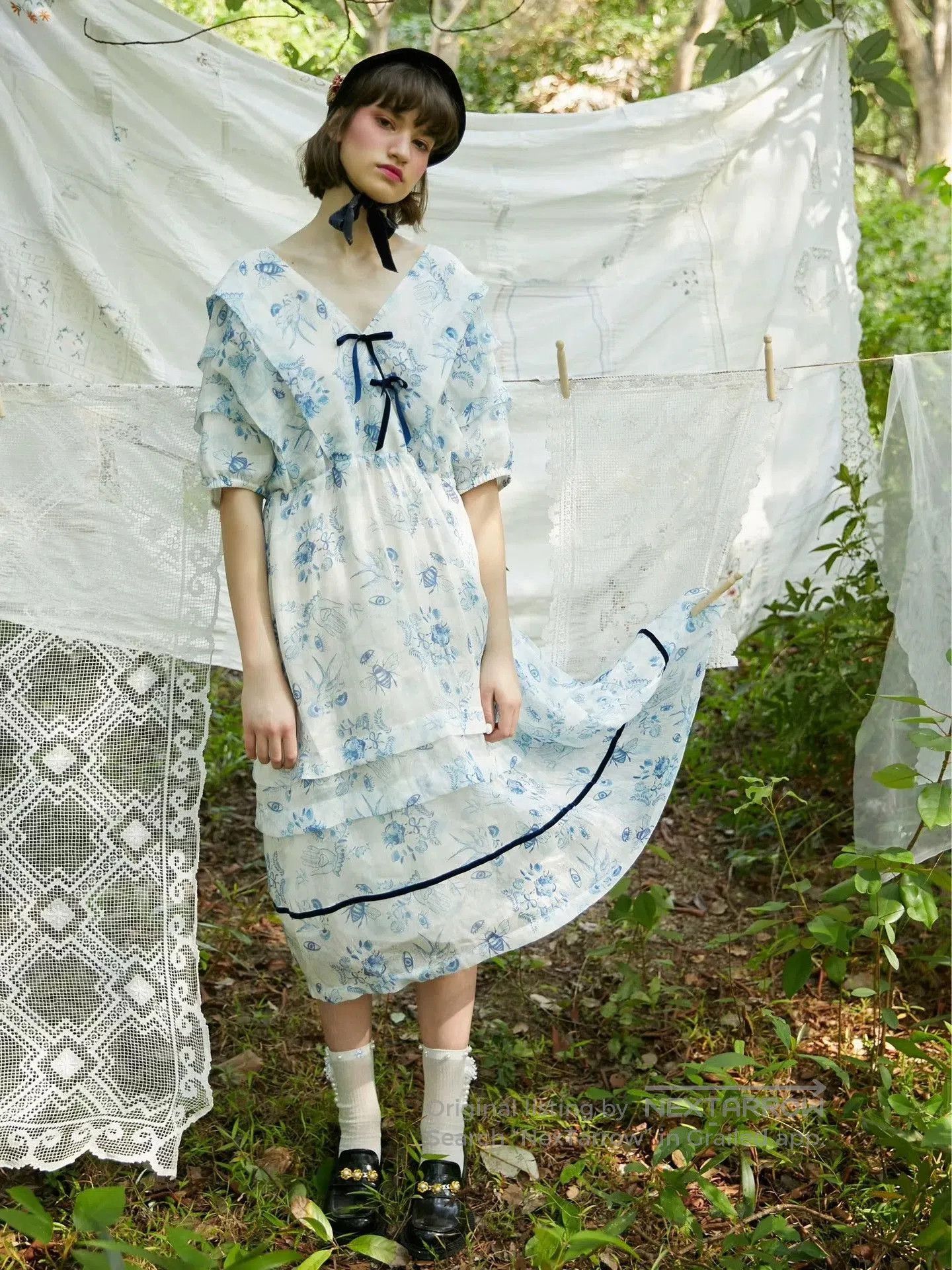 Other Unlogical Poem Victorian Floral Silk Dress. Size M / US 6-8 / IT 42-44 - 3 Thumbnail
