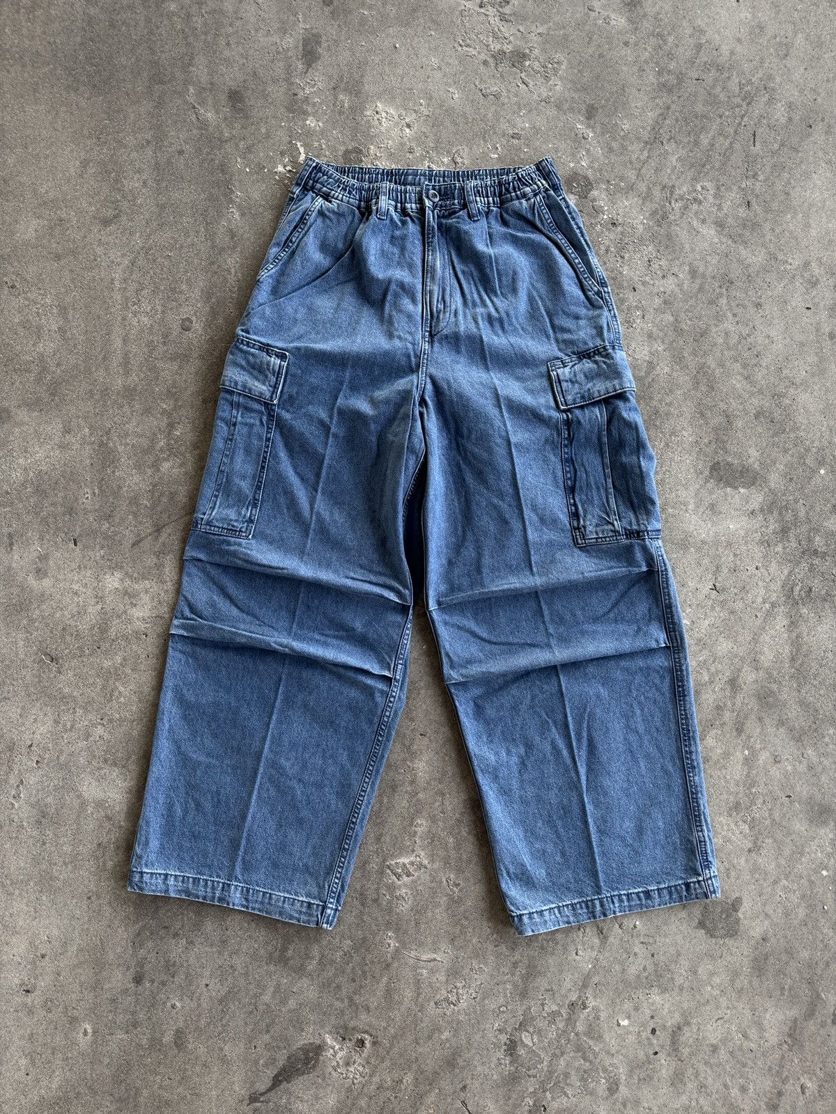 GU GU Super Wide Cargo Ballon Denim Pants Size US 30 / EU 46 - 1 Thumbnail
