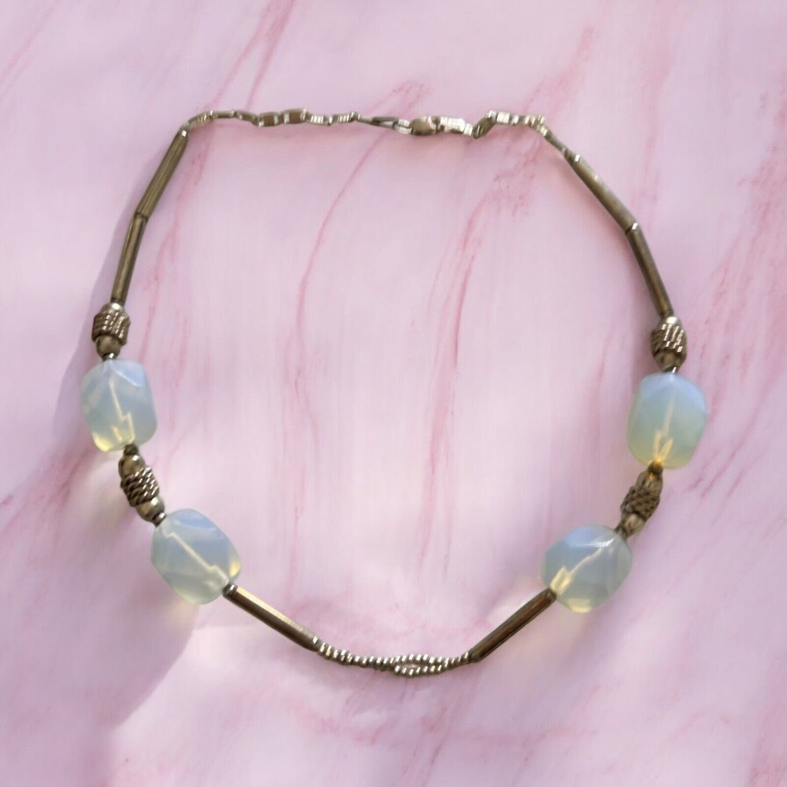 Other Sterling Silver Opalite Necklace Mexico Signed GAOI 18” 45g Size ONE SIZE - 3 Thumbnail