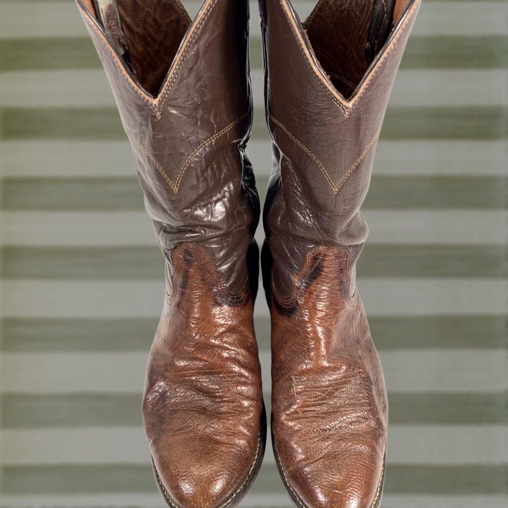 Vintage Nocona Boots Western Boot Mens 8.5 D Brown Leather Ostrich VTG Two Tone Cowboy NT Size US 9 / EU 42 - 1 Thumbnail