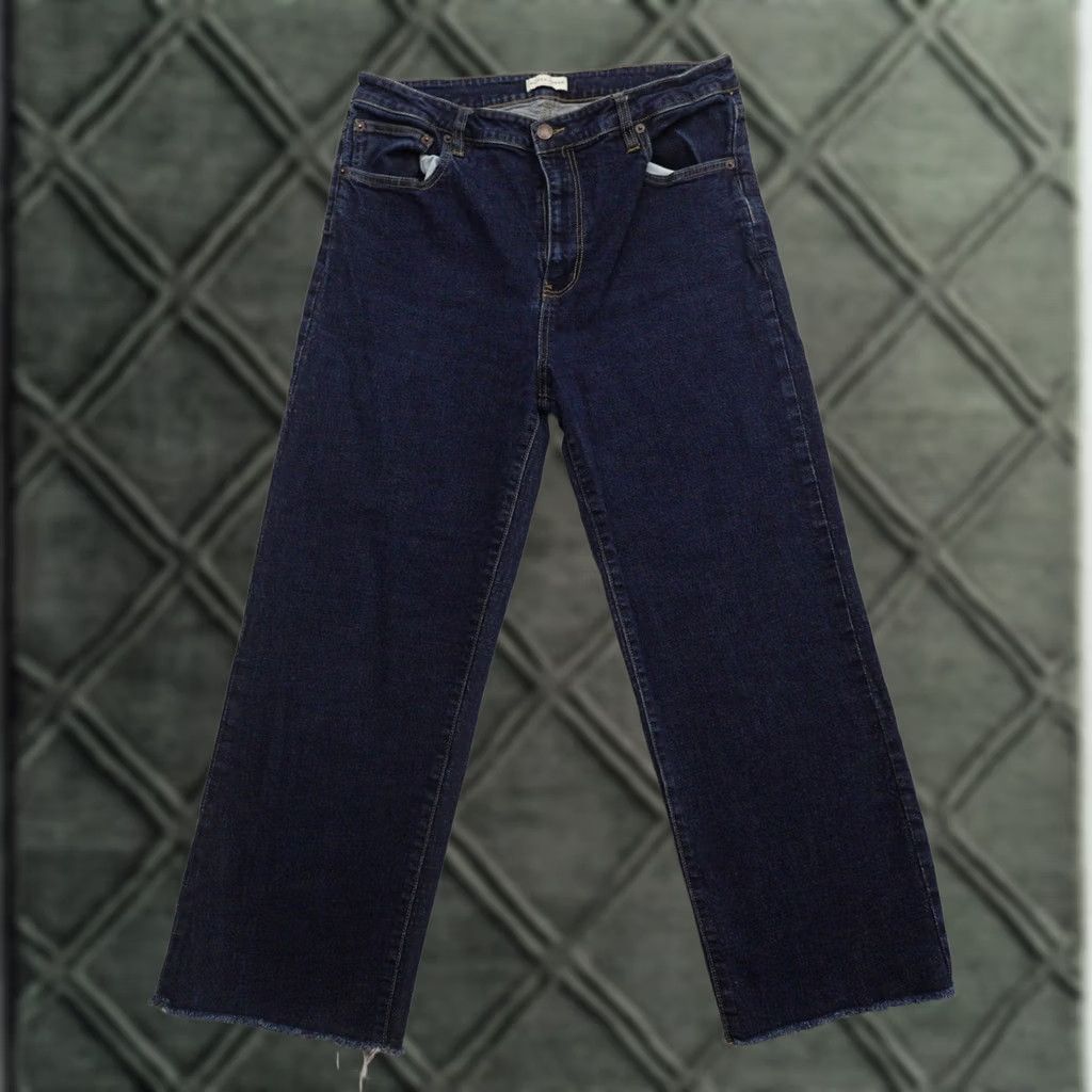 Olive Oliver Logan Jeans Womens 33 (33X26) Aberdeen Wide-Leg Crop Dark Wash Blue 33 Regular Size 24" / US 00 / IT 34 - 1 Thumbnail