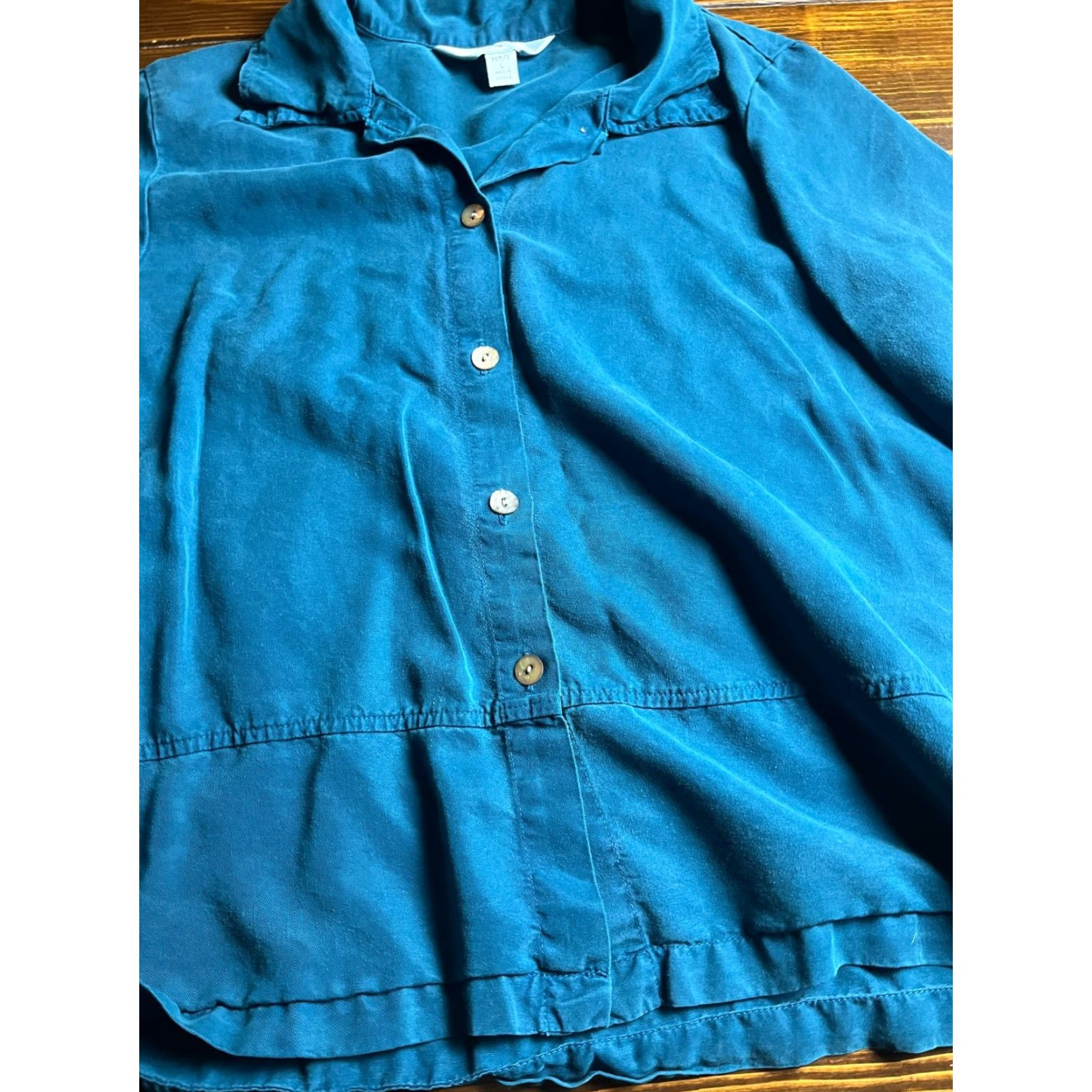 Vintage AKS Shirt, Women's Size Large Petite, Blue, Button Up, Vintage, Knit? (Wait) Size L / US 10 / IT 46 - 4 Thumbnail