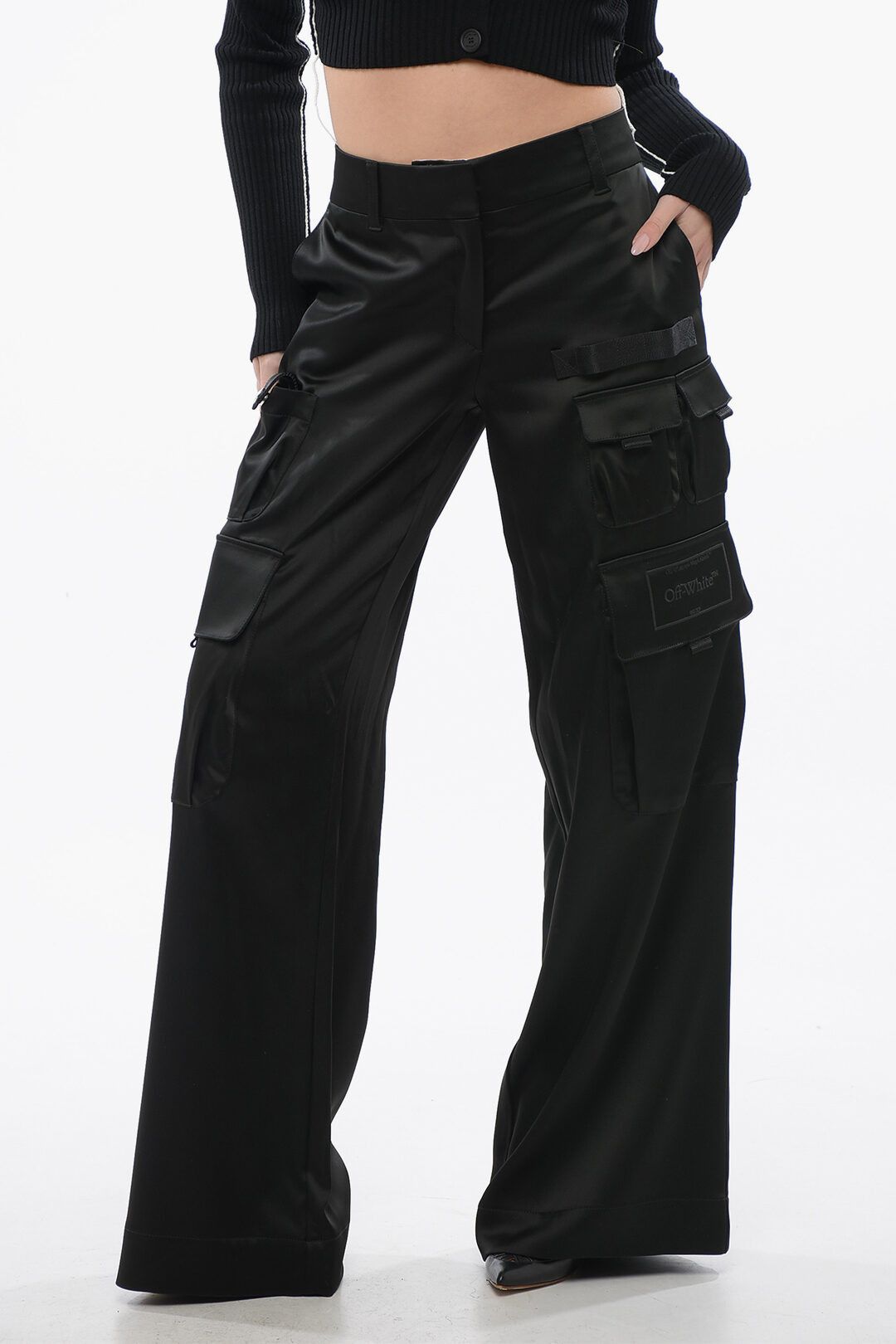 Off-White og1mm1125 Satin Cargo Toybox Pant in Black Size 28" / US 6 / IT 42 - 1 Thumbnail