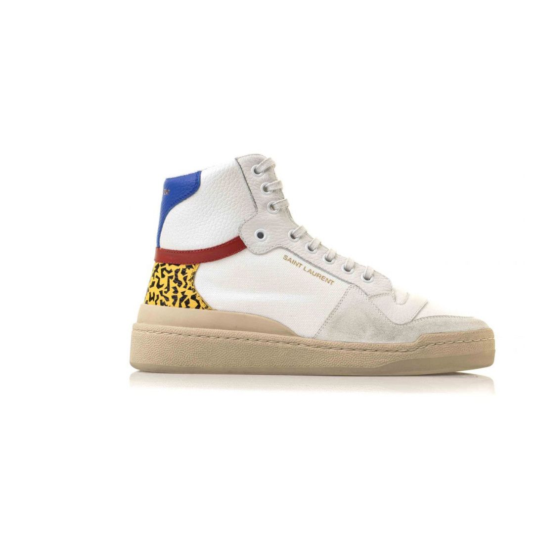 Saint Laurent Paris o1s1wg111024 SL24 Mid-Top Sneakers Canvas Leather Suede Size US 5.5 / IT 35.5 - 1 Thumbnail
