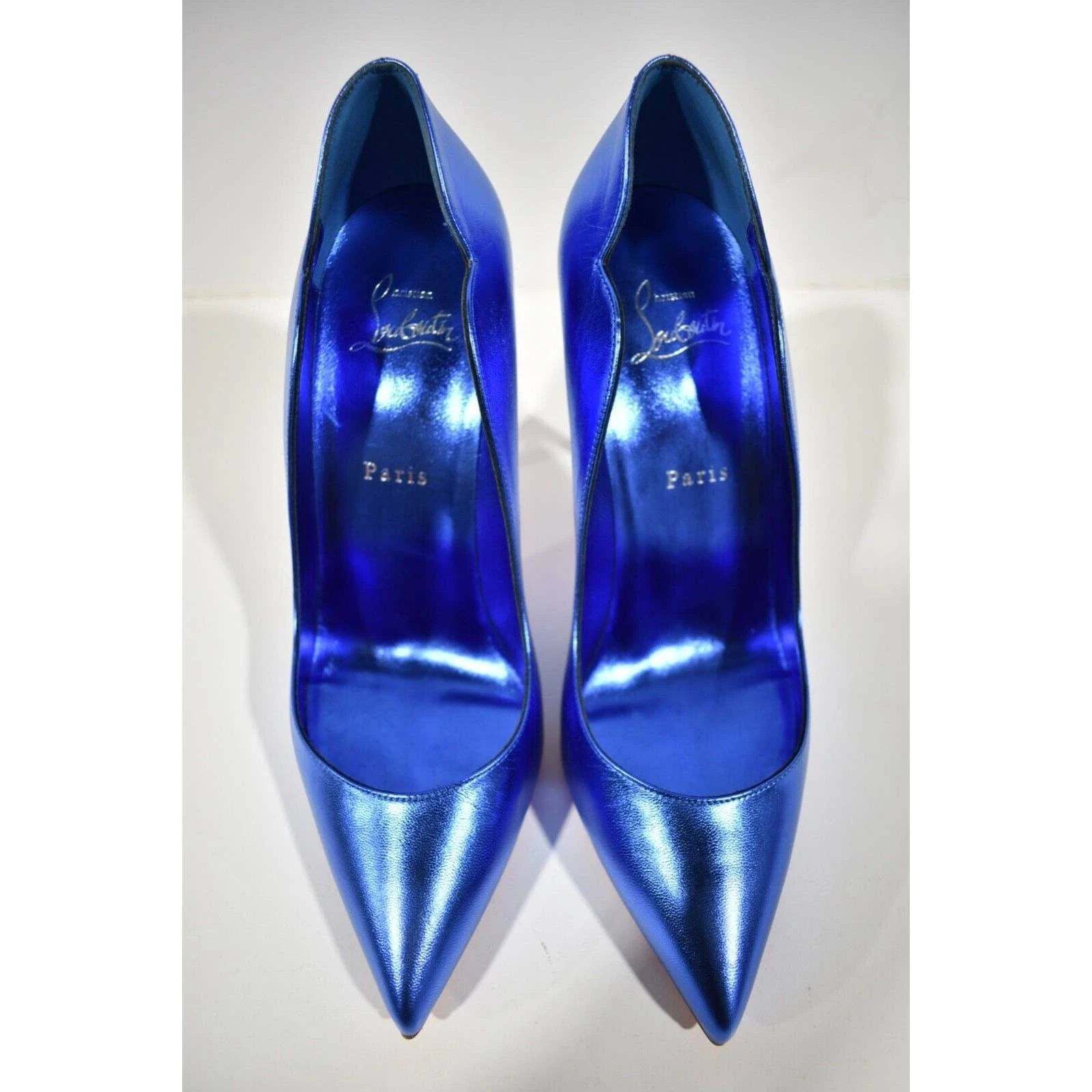 Christian Louboutin Hot Chick 100 Alize Blue Leather Pointed Toe Heel Pump 38.5 Size US 8.5 / IT 38.5 - 7 Thumbnail