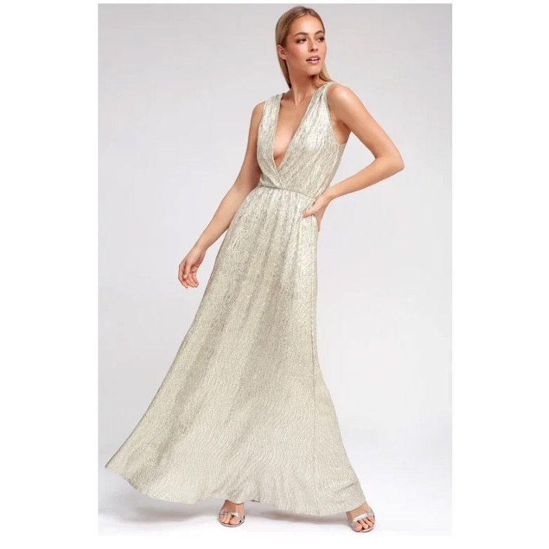 Lulus Lulus Womens All That Shimmers Maxi Dress Sz S Gold Wedding Size S / US 4 / IT 40 - 1 Thumbnail