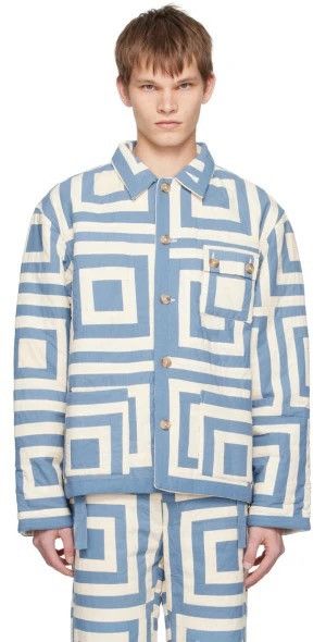 Bode Bode Blue & Off-White House Steps Reversible Jacket (Medium) Size US M / EU 48-50 / 2 - 1 Thumbnail