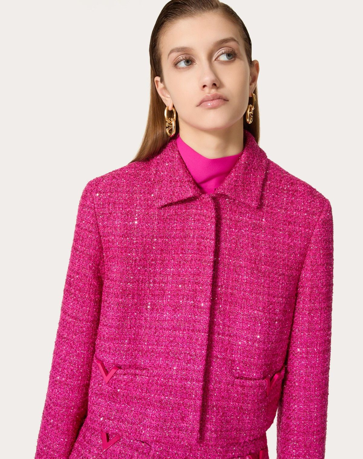Valentino o1s1wg110525 Glaze Tweed Light Jacket in Pink Size M / US 6-8 / IT 42-44 - 6 Thumbnail