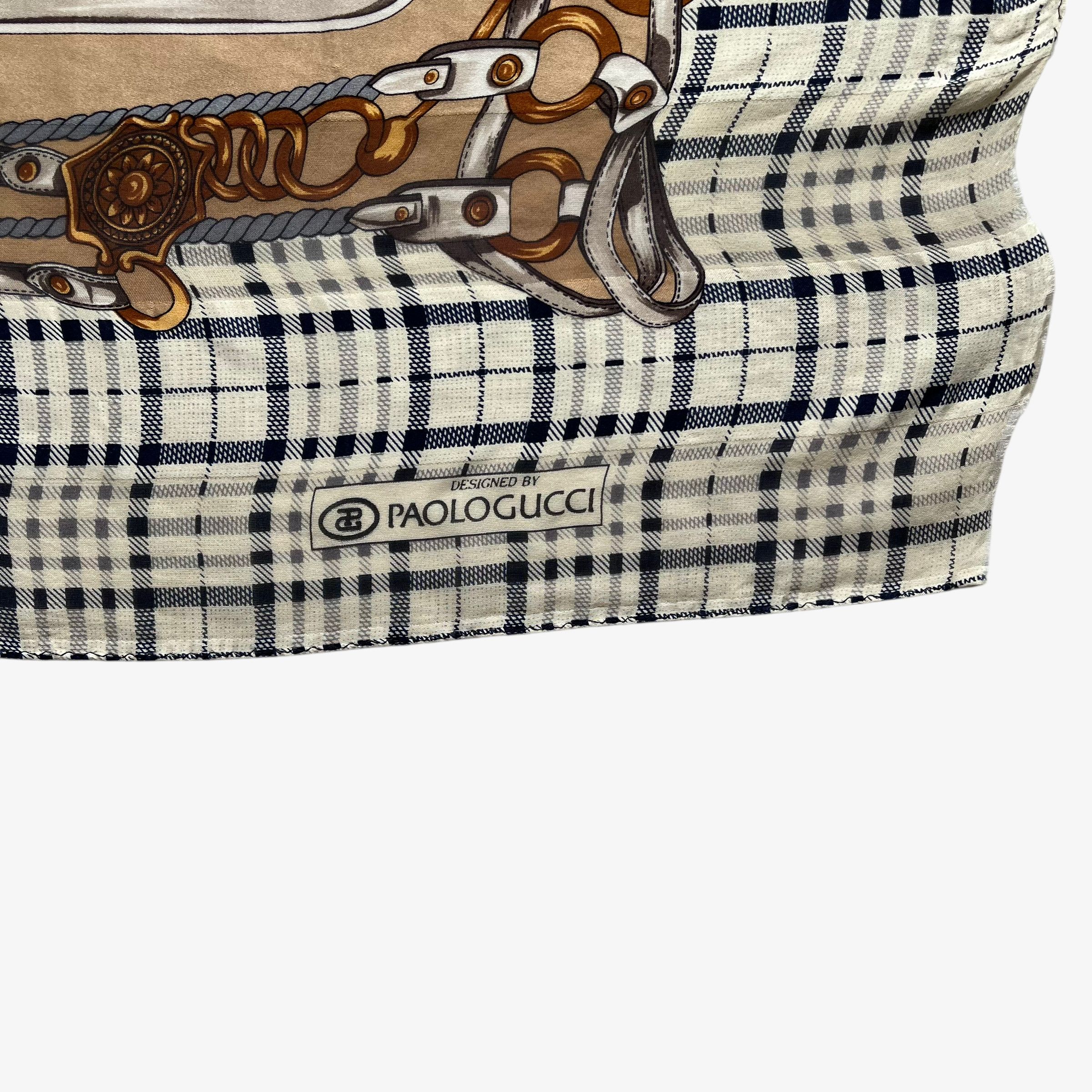 Paolo Gucci Vintage 80s Paolo Gucci Equestrian & Tartan Print Silk Scarf Size ONE SIZE - 2 Thumbnail
