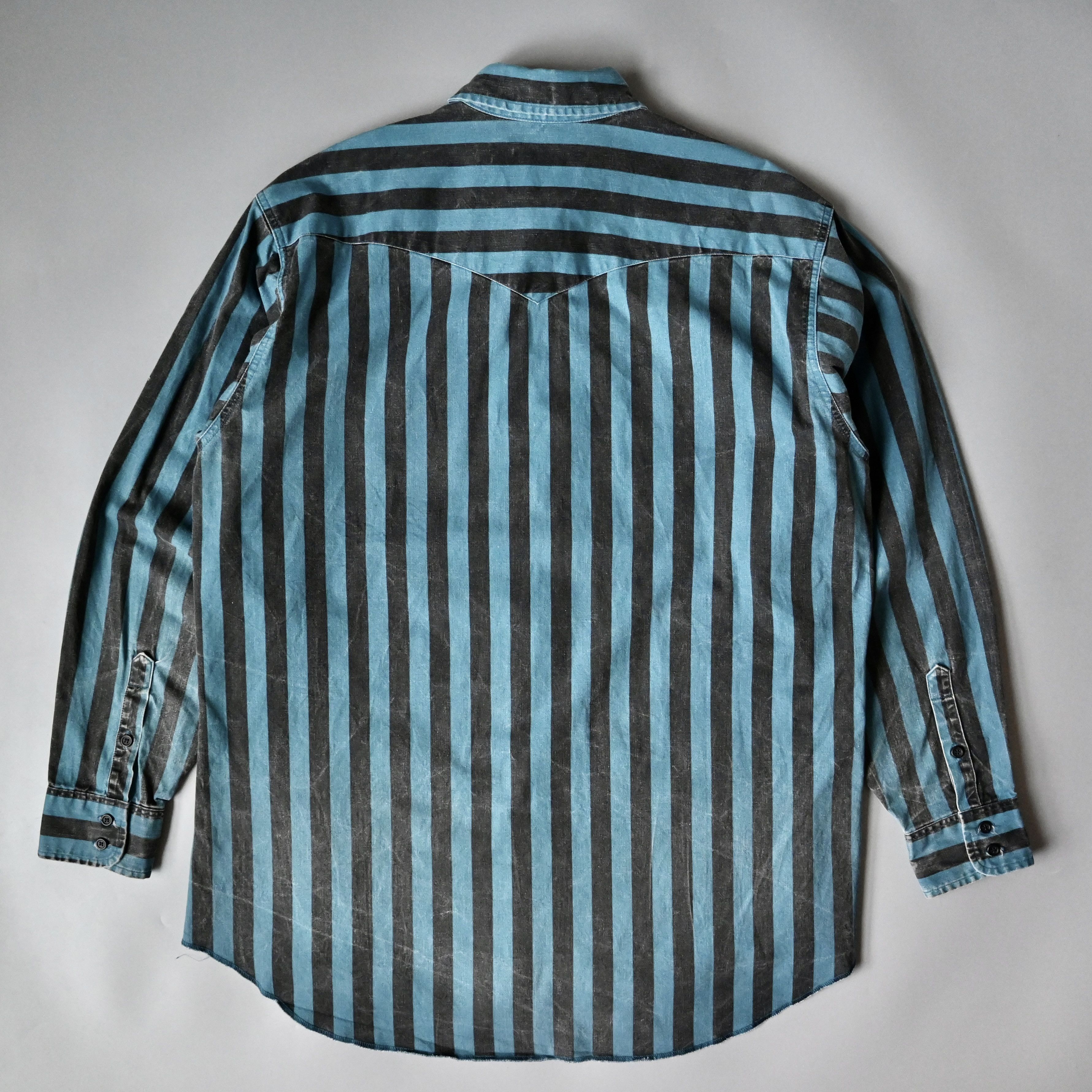 Vintage VTG Wrangler Brushpopper shirt BL x BK block stripe 17.5-35 Size US XL / EU 56 / 4 - 4 Thumbnail