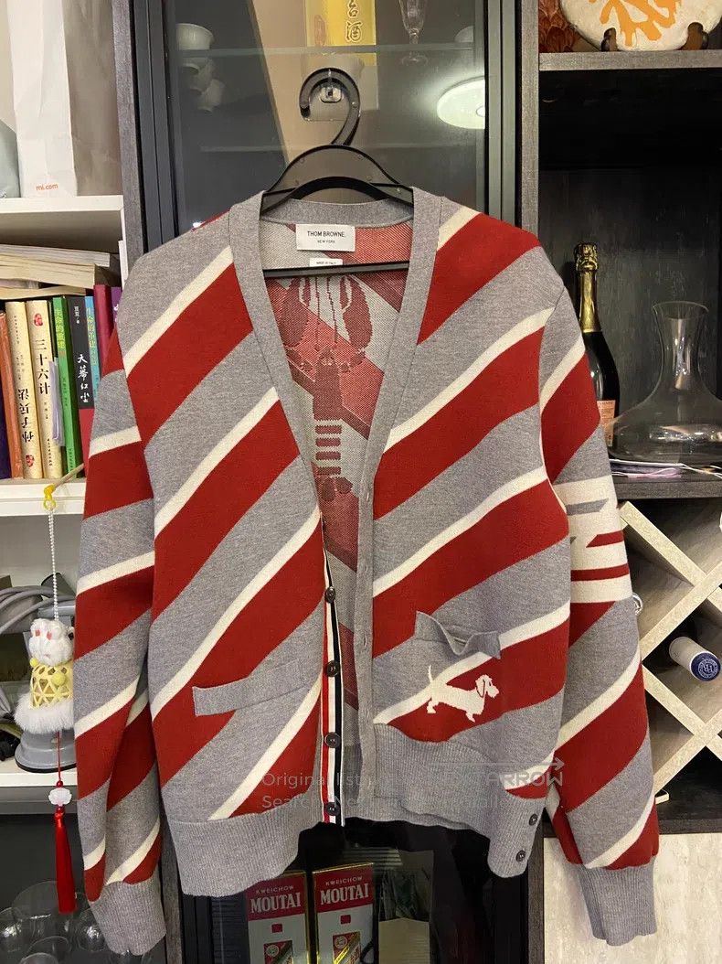 Thom Browne Thom Browne Red and Gray Striped Knit Cardigan Size US XL / EU 56 / 4 - 1 Thumbnail