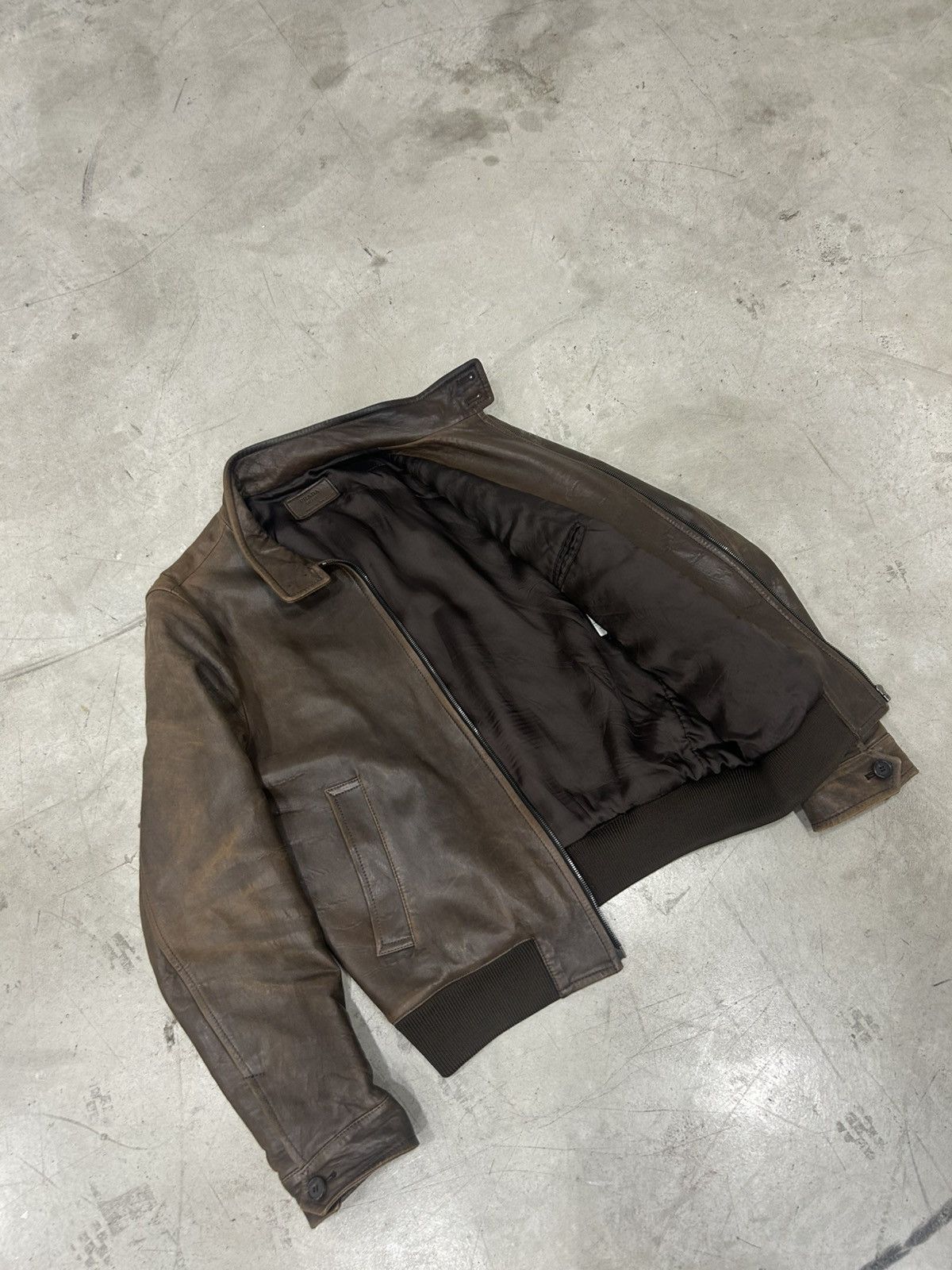 Prada Prada Brown Racer Leather Bomber / Jacket [Used - Size 46] Size US L / EU 52-54 / 3 - 8 Thumbnail